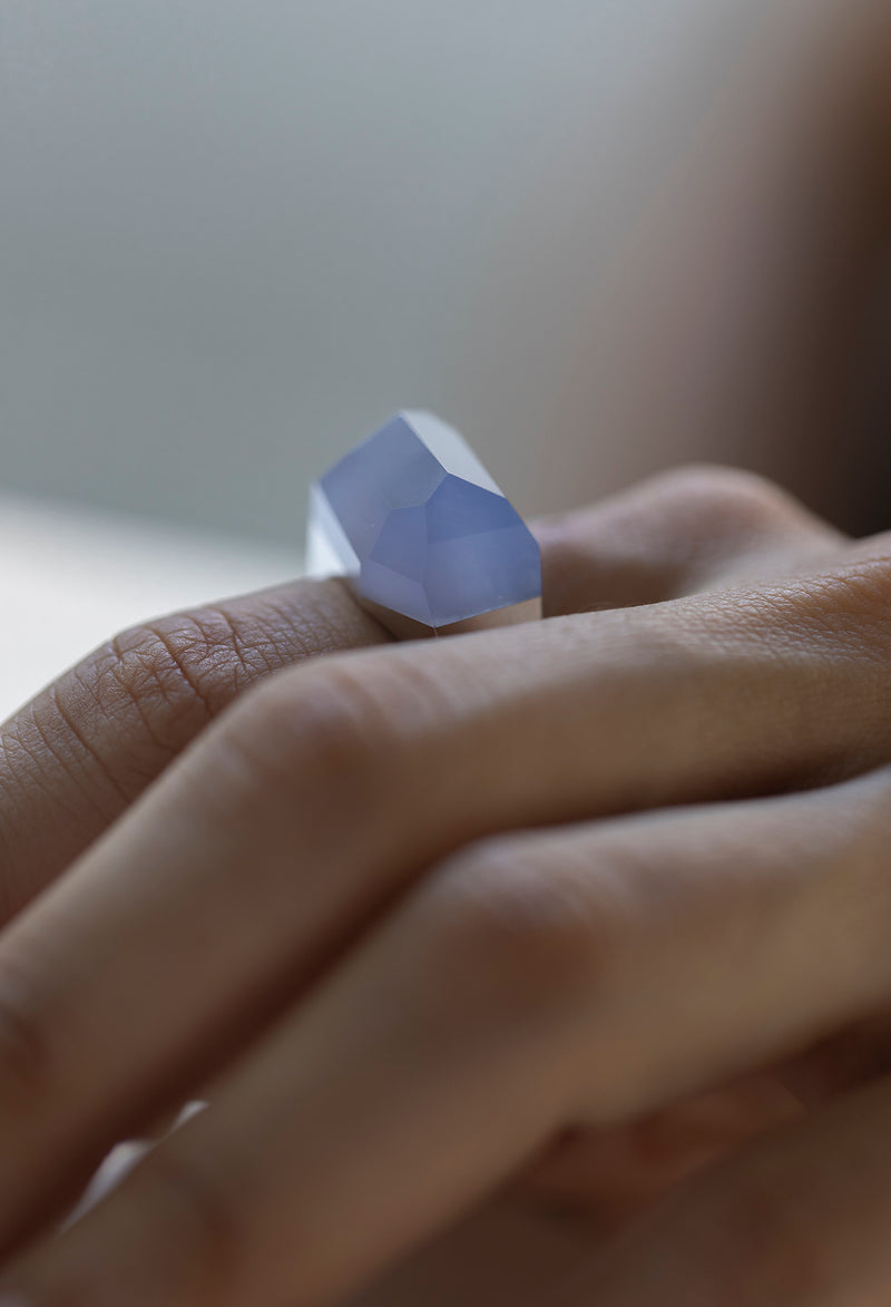 Blue Chalcedony Rock Ring / Crystal / Silver