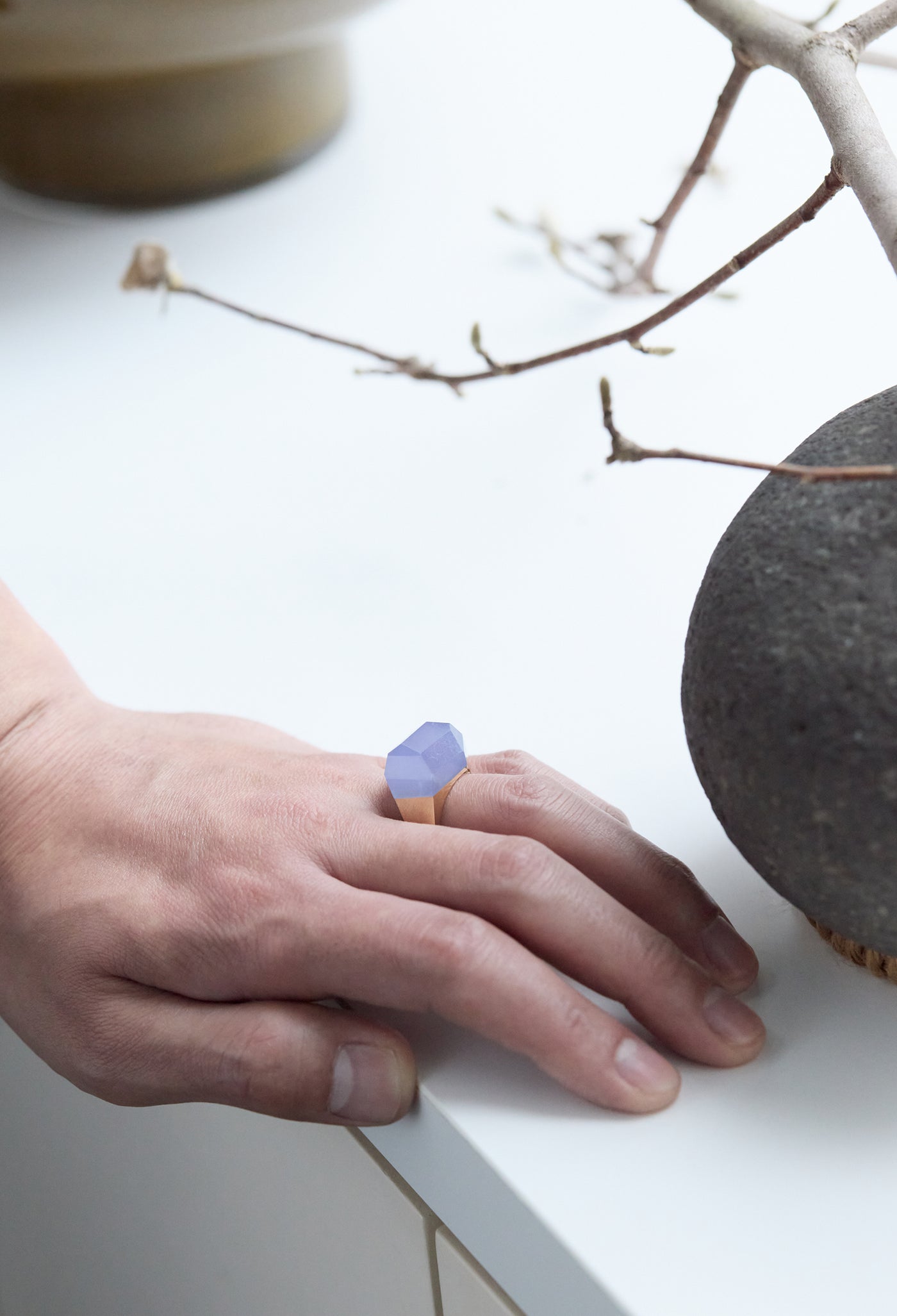 Blue Chalcedony Rock Ring / Crystal / Yellow – bororo
