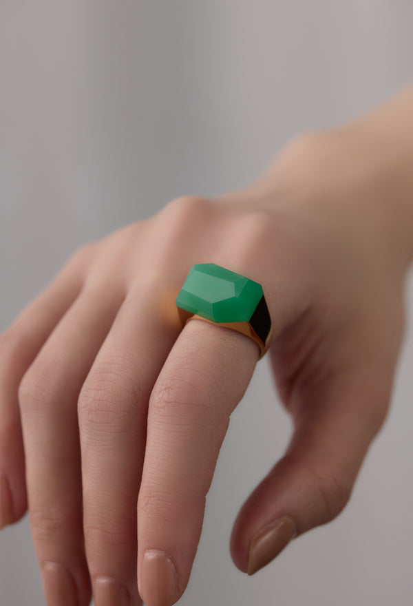 [一点もの] Chrysoprase Rock Ring / Crystal / Yellow