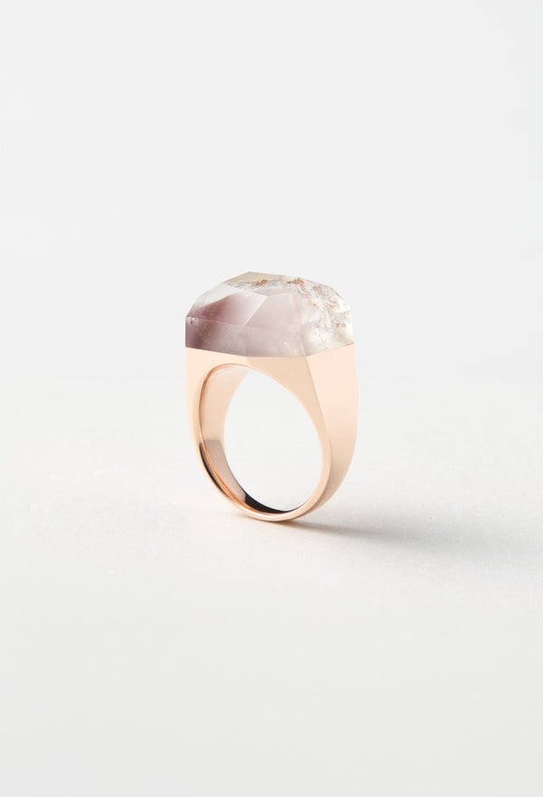 [一点もの] Lithium in Quartz Rock Ring / Crystal / Pink