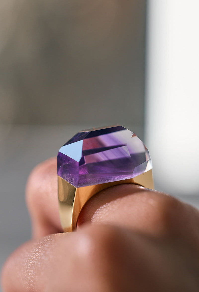 [一点もの] Phantom Amethyst Rock Ring / Crystal / Yellow