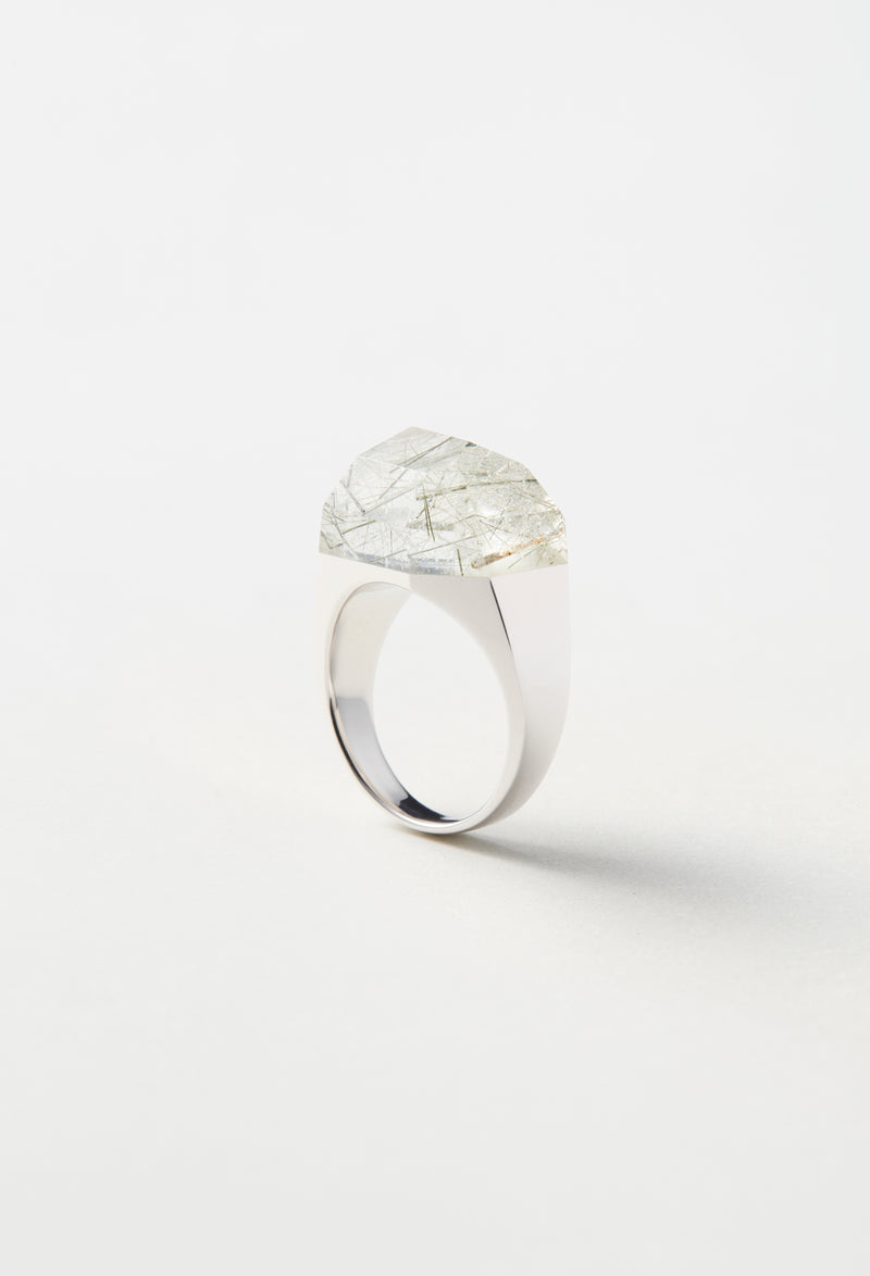 [一点もの] Actinolite in Quartz Rock Ring / Crystal / Silver
