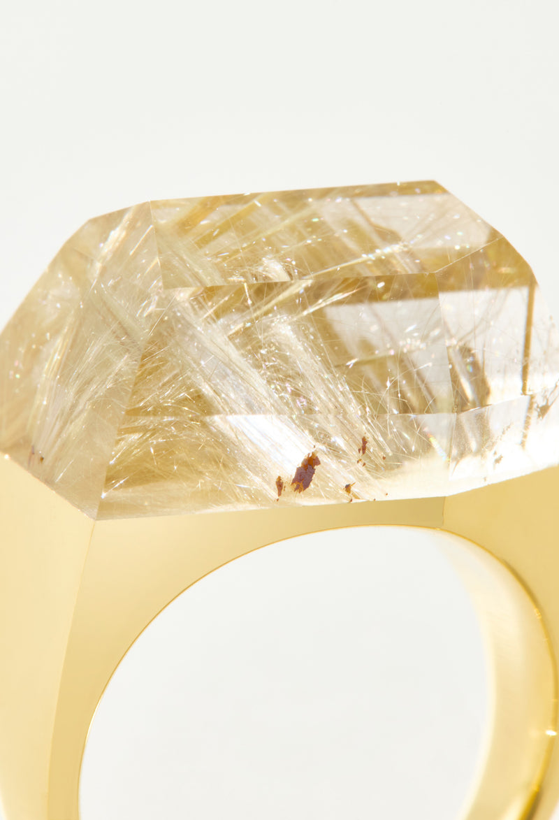 [一点もの] Rutile Quartz Rock Ring / Crystal / Yellow