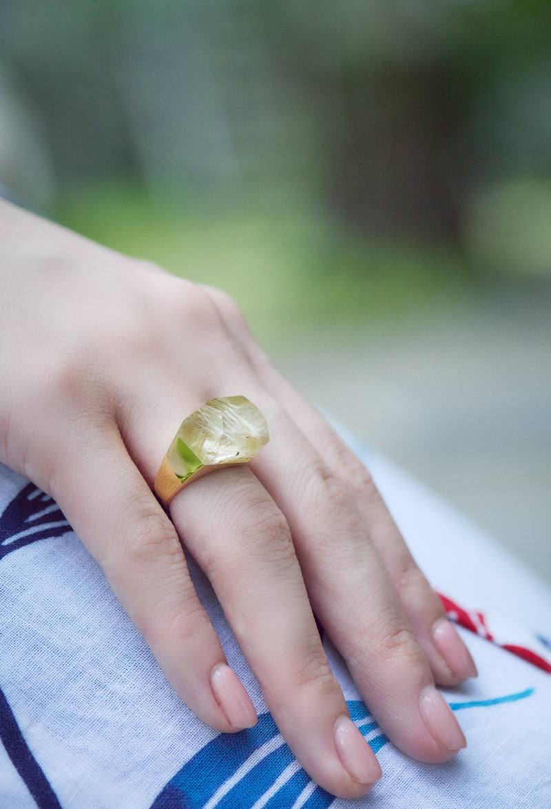 [一点もの] Rutile Quartz Rock Ring / Crystal / Yellow