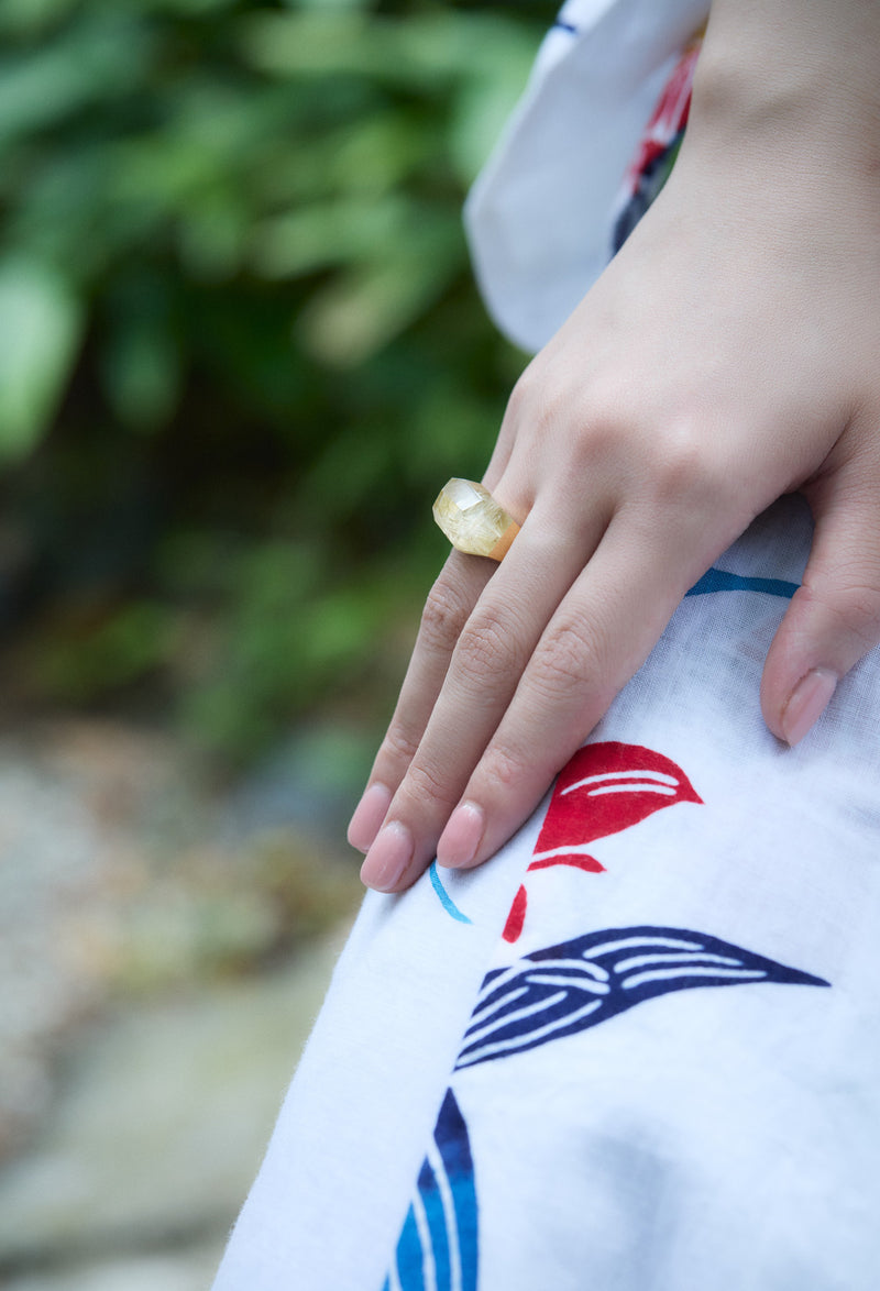 [一点もの] Rutile Quartz Rock Ring / Crystal / Yellow