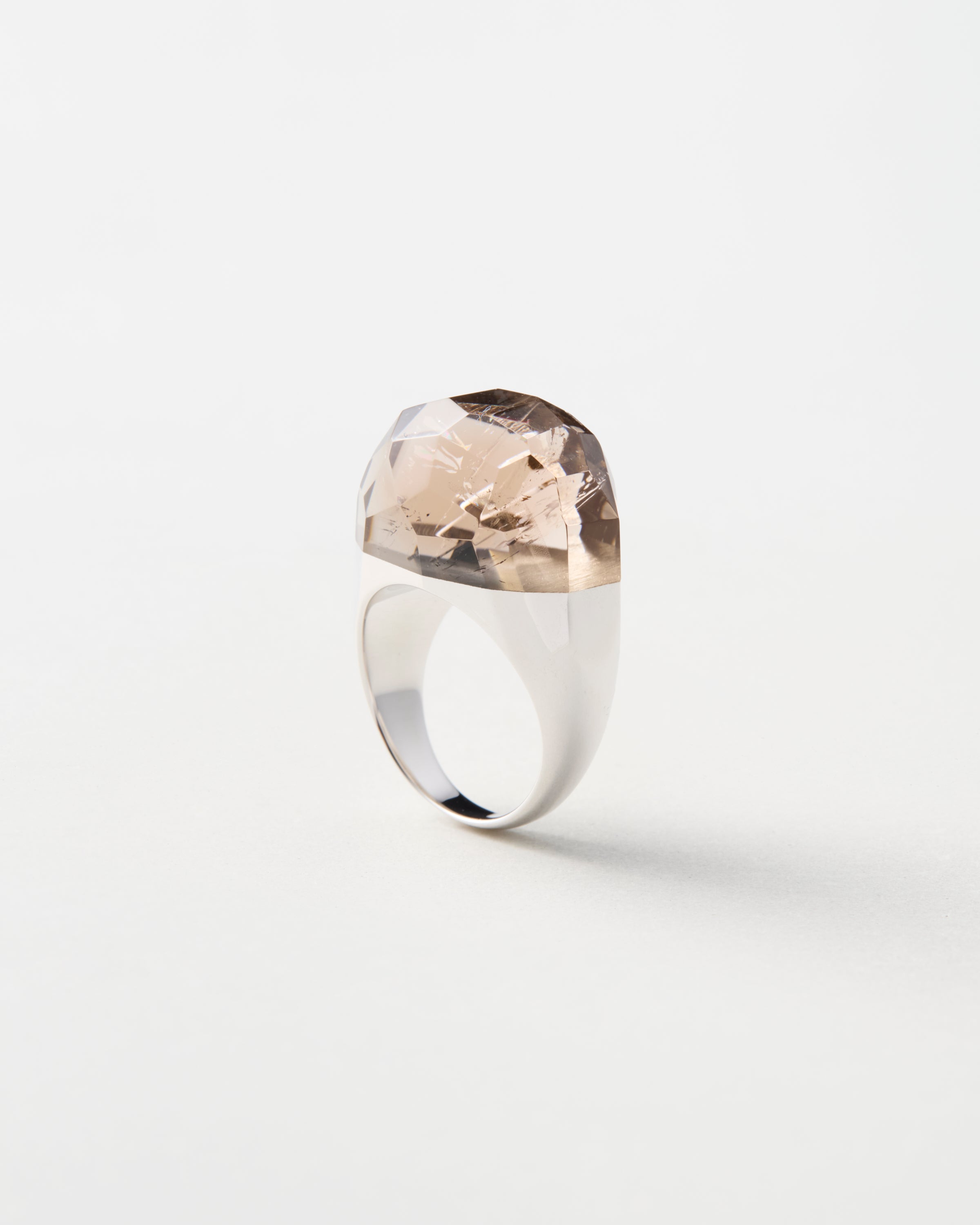 Smoky Quartz Rock Ring / Faceted Round / Yellow