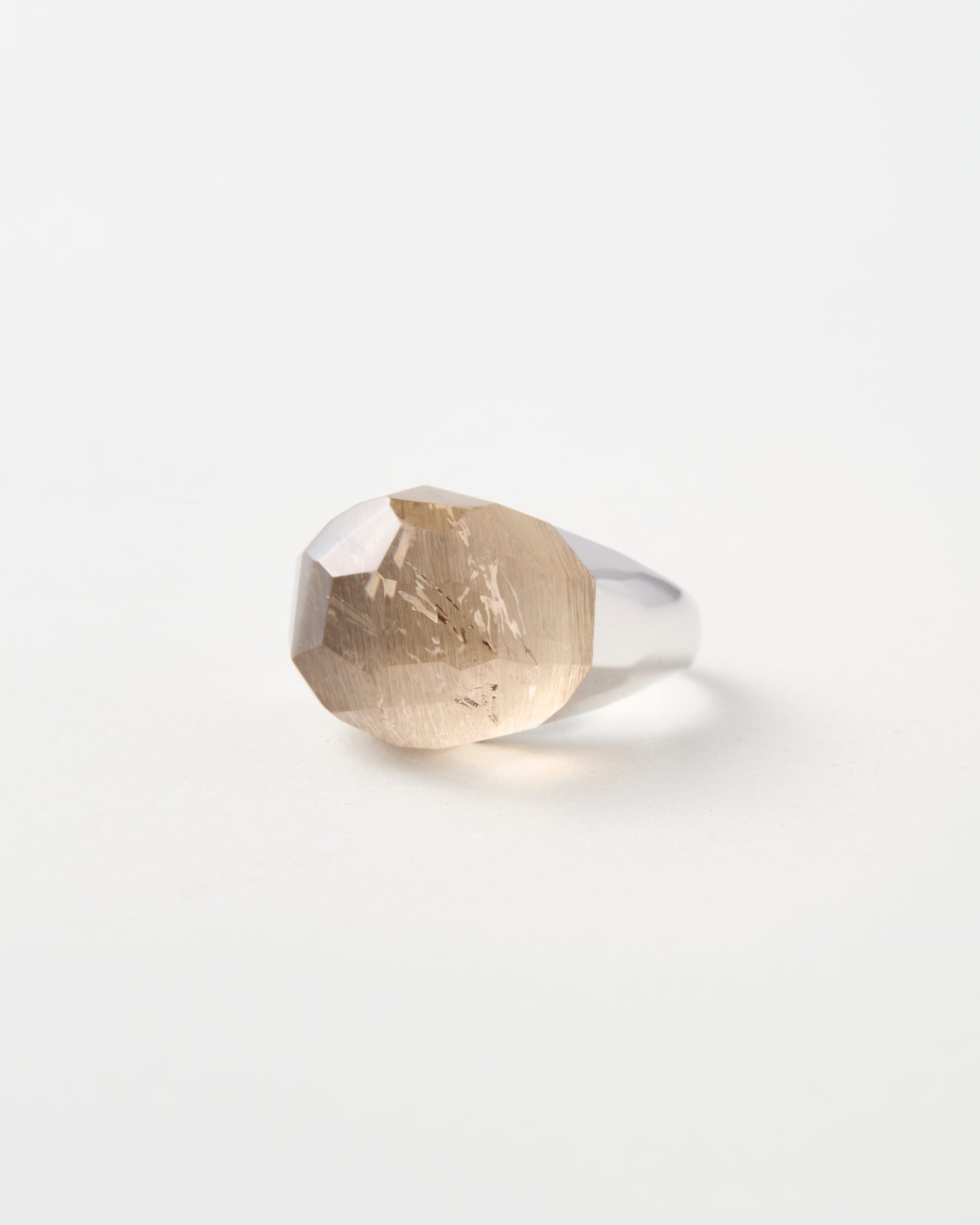 Smoky Quartz Rock Ring / Faceted Round / Yellow