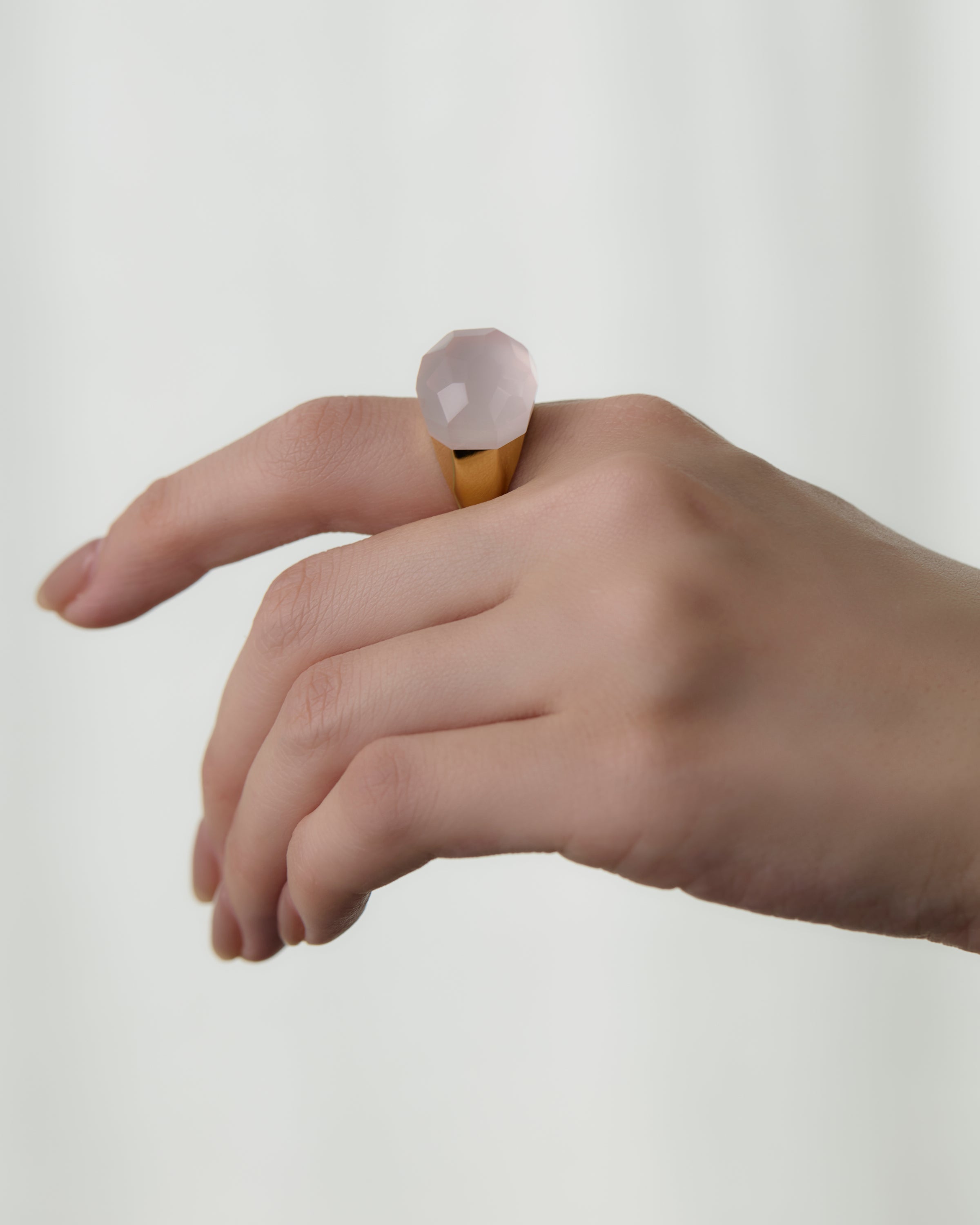 Rose Quartz Rock Ring / Faceted Round / Yellow