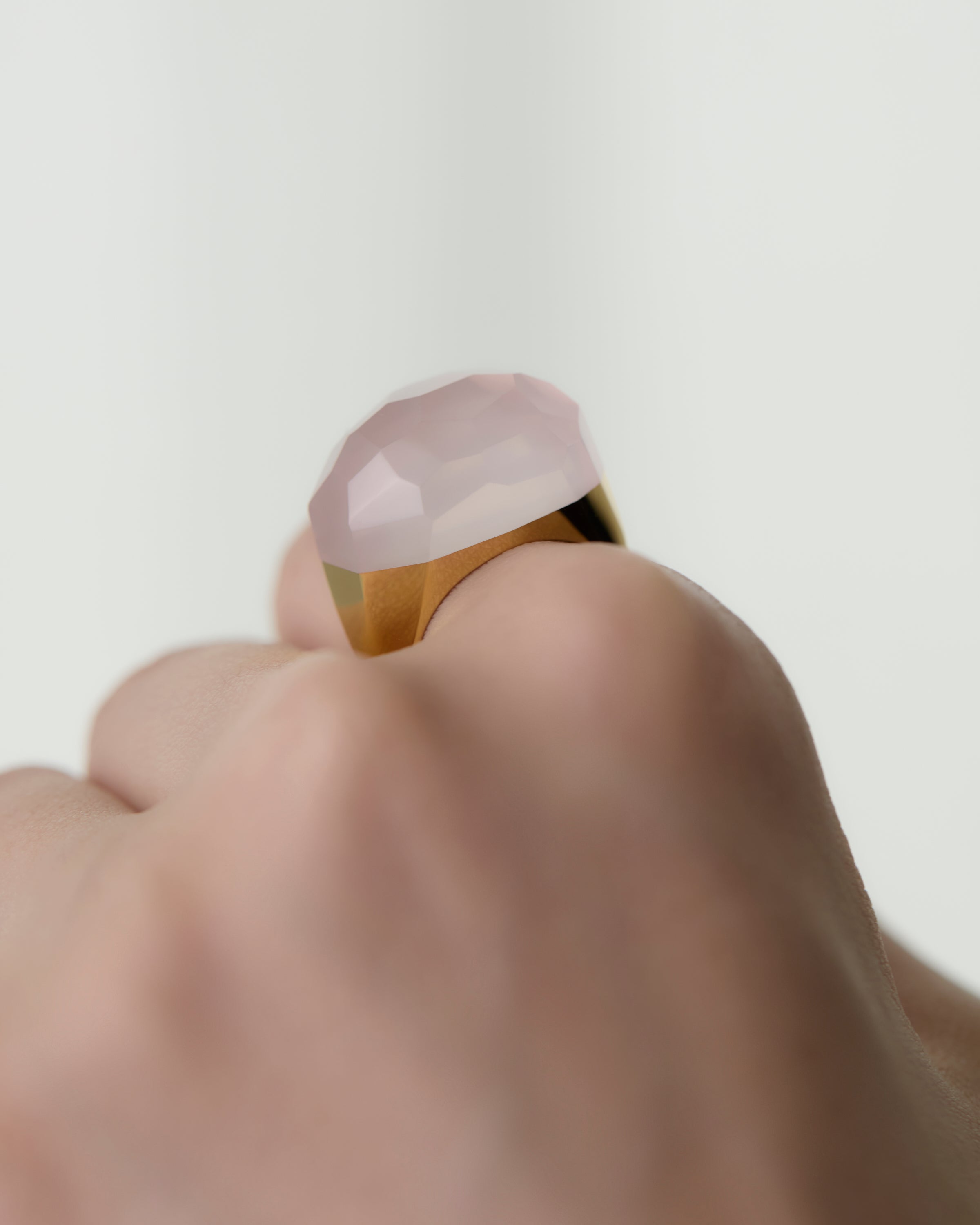 Rose Quartz Rock Ring / Faceted Round / Yellow