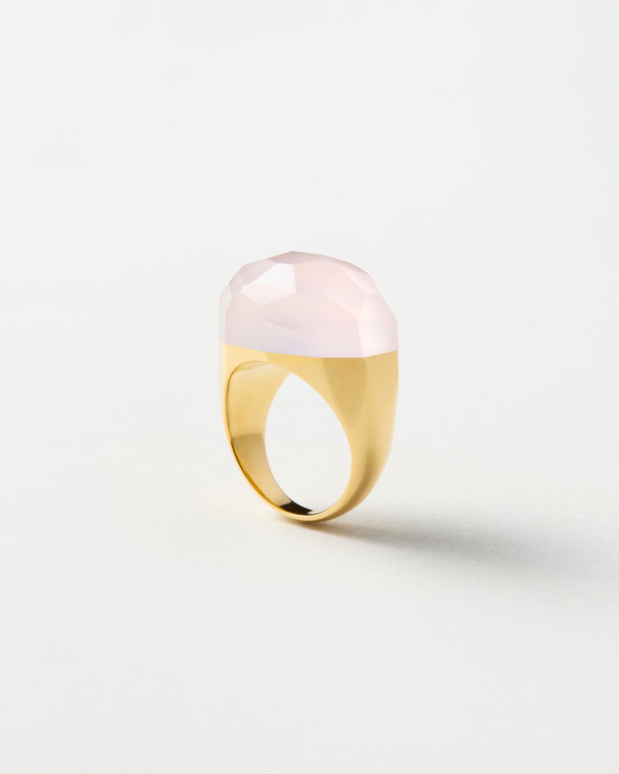 Rose Quartz Rock Ring / Faceted Round / Yellow