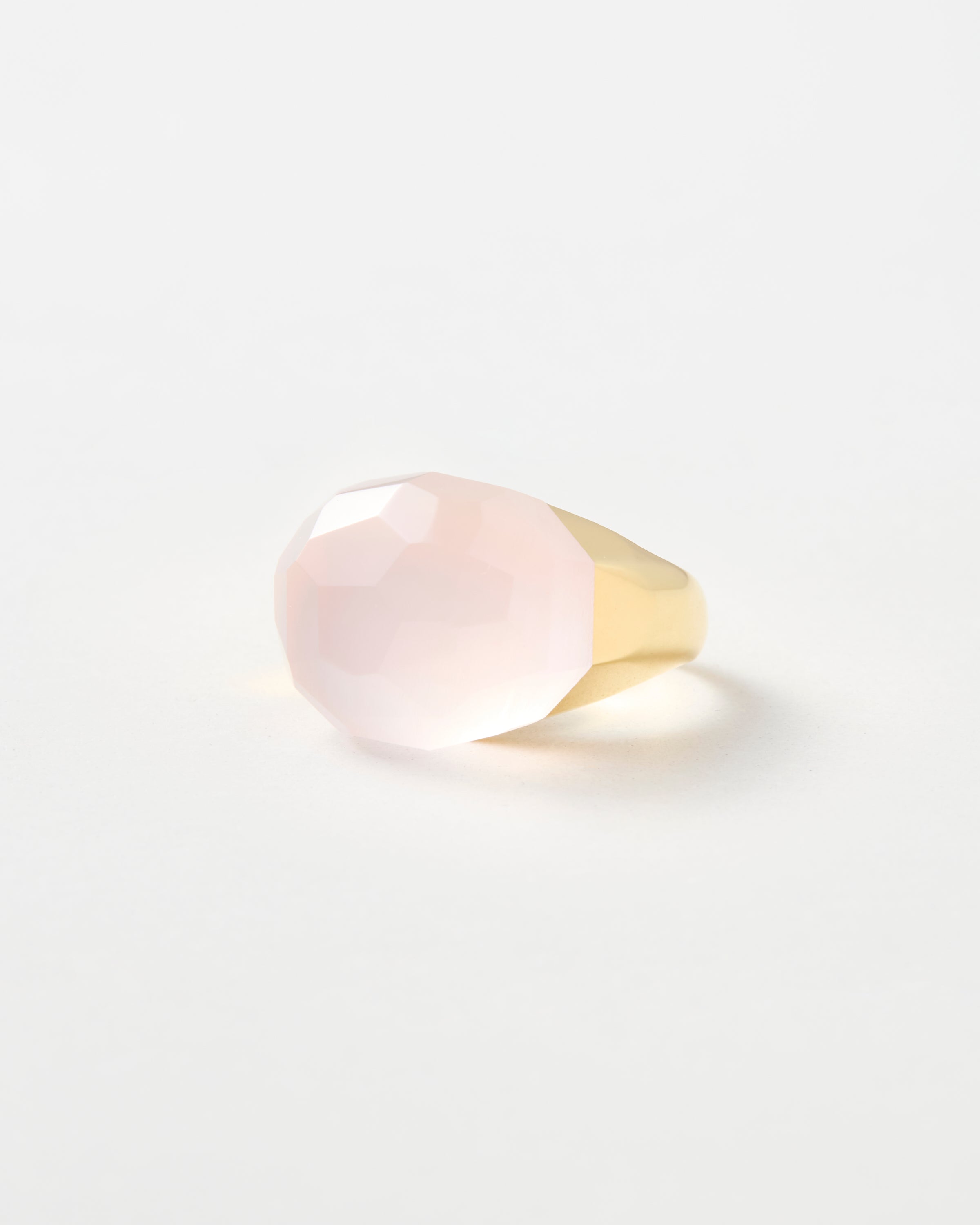 Rose Quartz Rock Ring / Faceted Round / Yellow