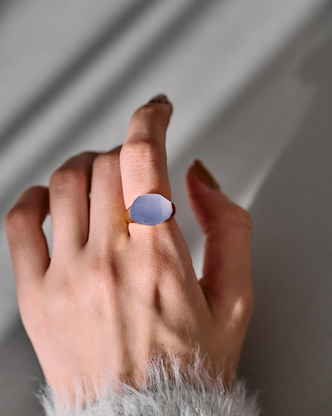 Blue Chalcedony Mini Rock Ring / Round / Yellow
