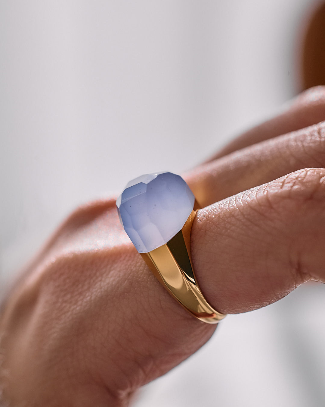 Blue Chalcedony Mini Rock Ring / Round / Yellow