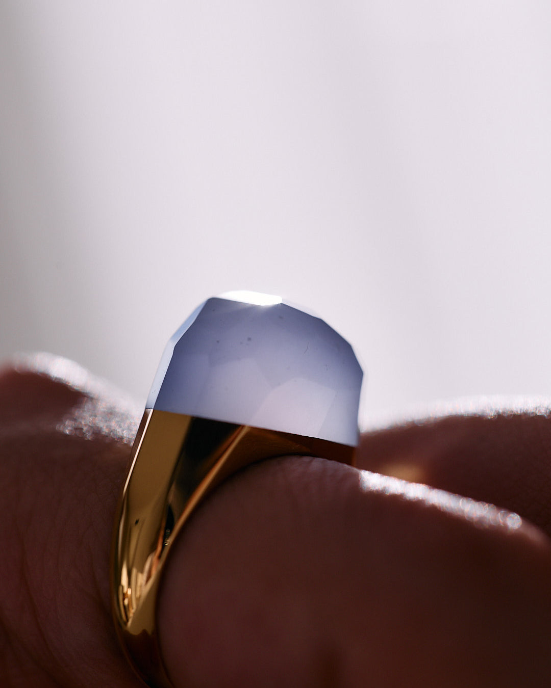 Blue Chalcedony Mini Rock Ring / Round / Yellow