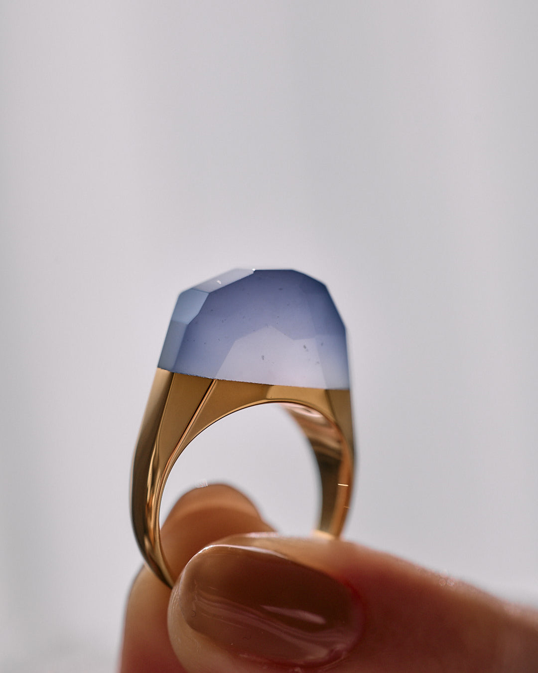 Blue Chalcedony Mini Rock Ring / Round / Yellow