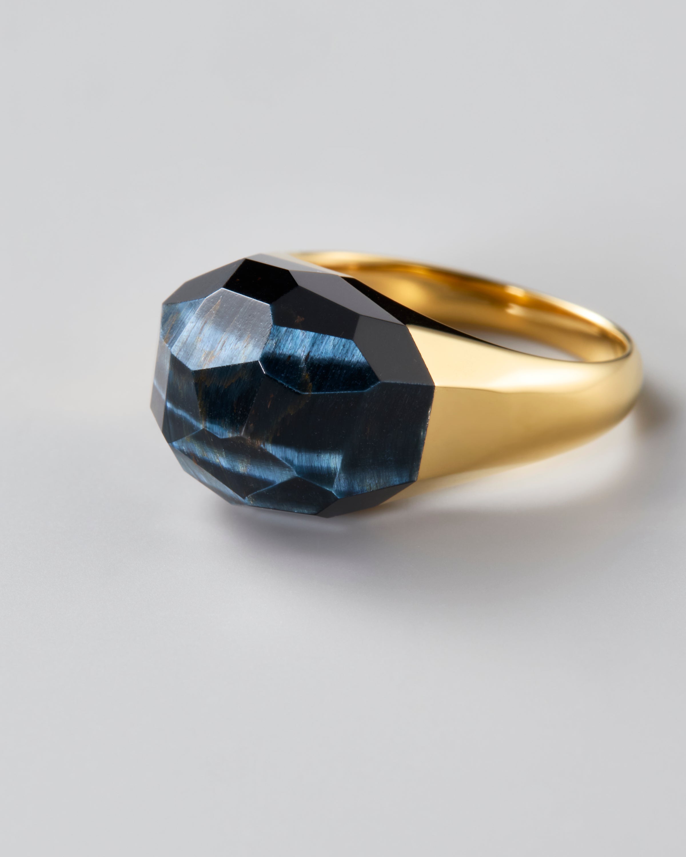 [One-of-a-kind] Hawk's Eye Rock Ring / Round / Yellow