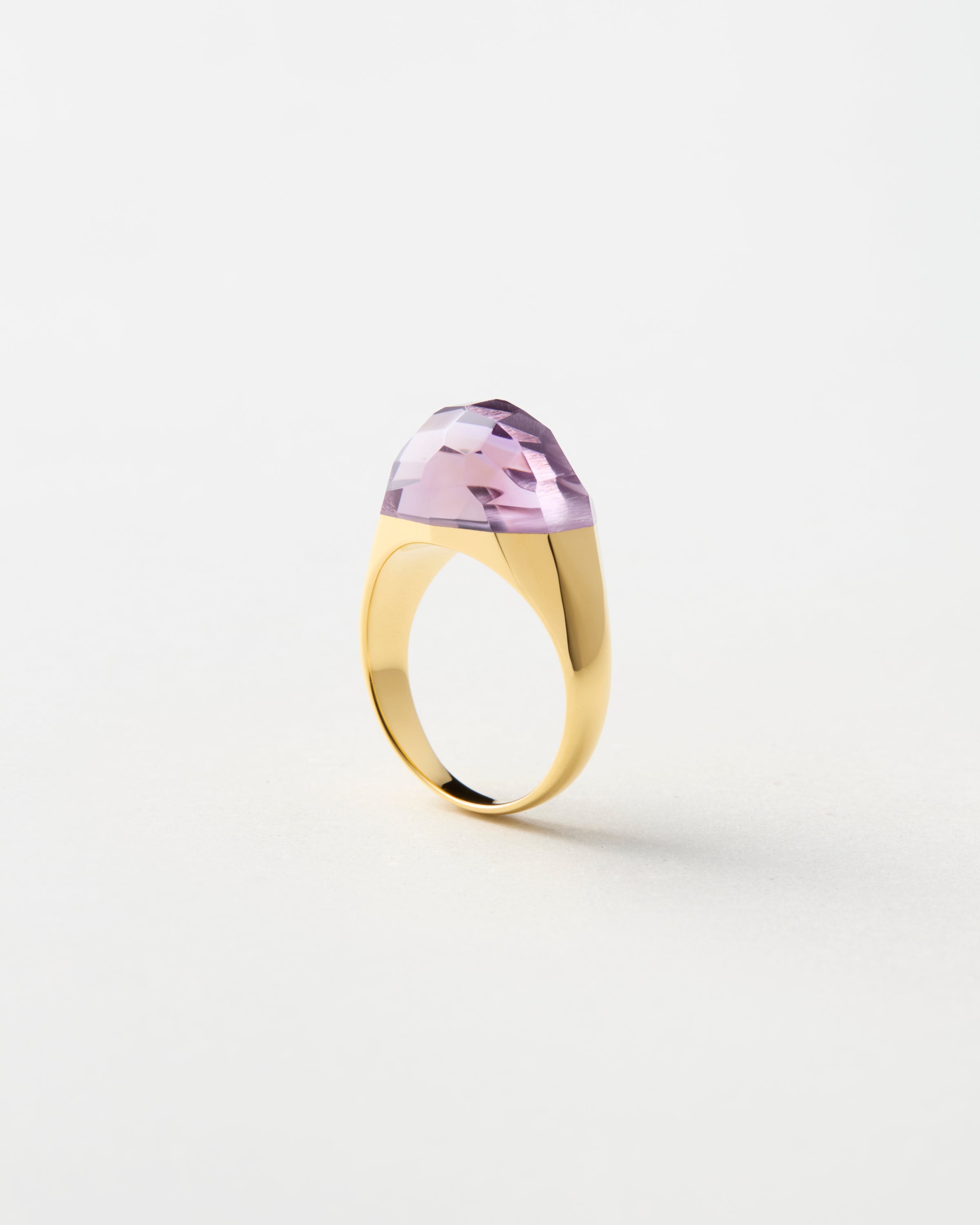 Amethyst Mini Rock Ring / Faceted Round / Yellow