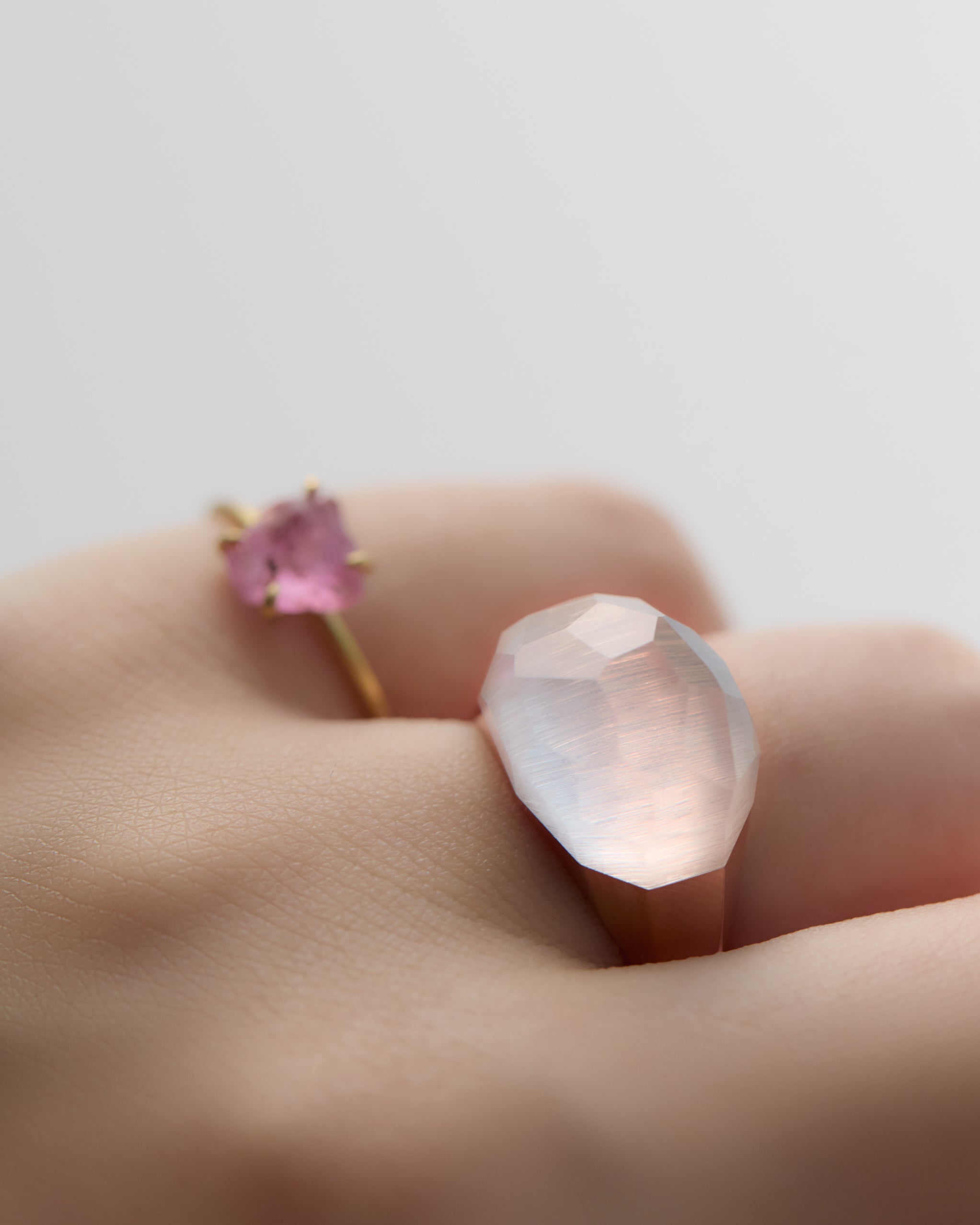 Rose Quartz Mini Rock Ring / Faceted Round / Pink