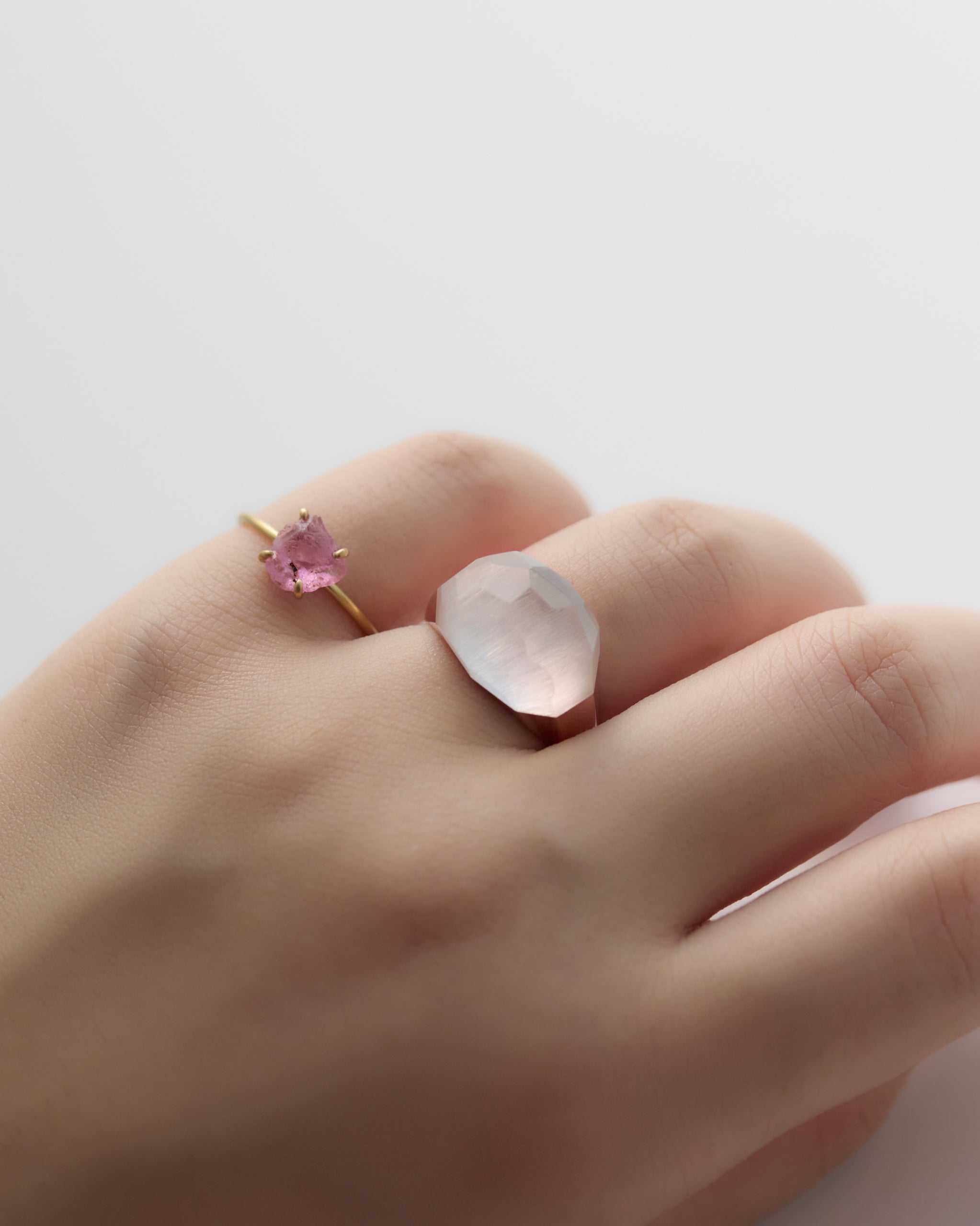 Rose Quartz Mini Rock Ring / Faceted Round / Pink