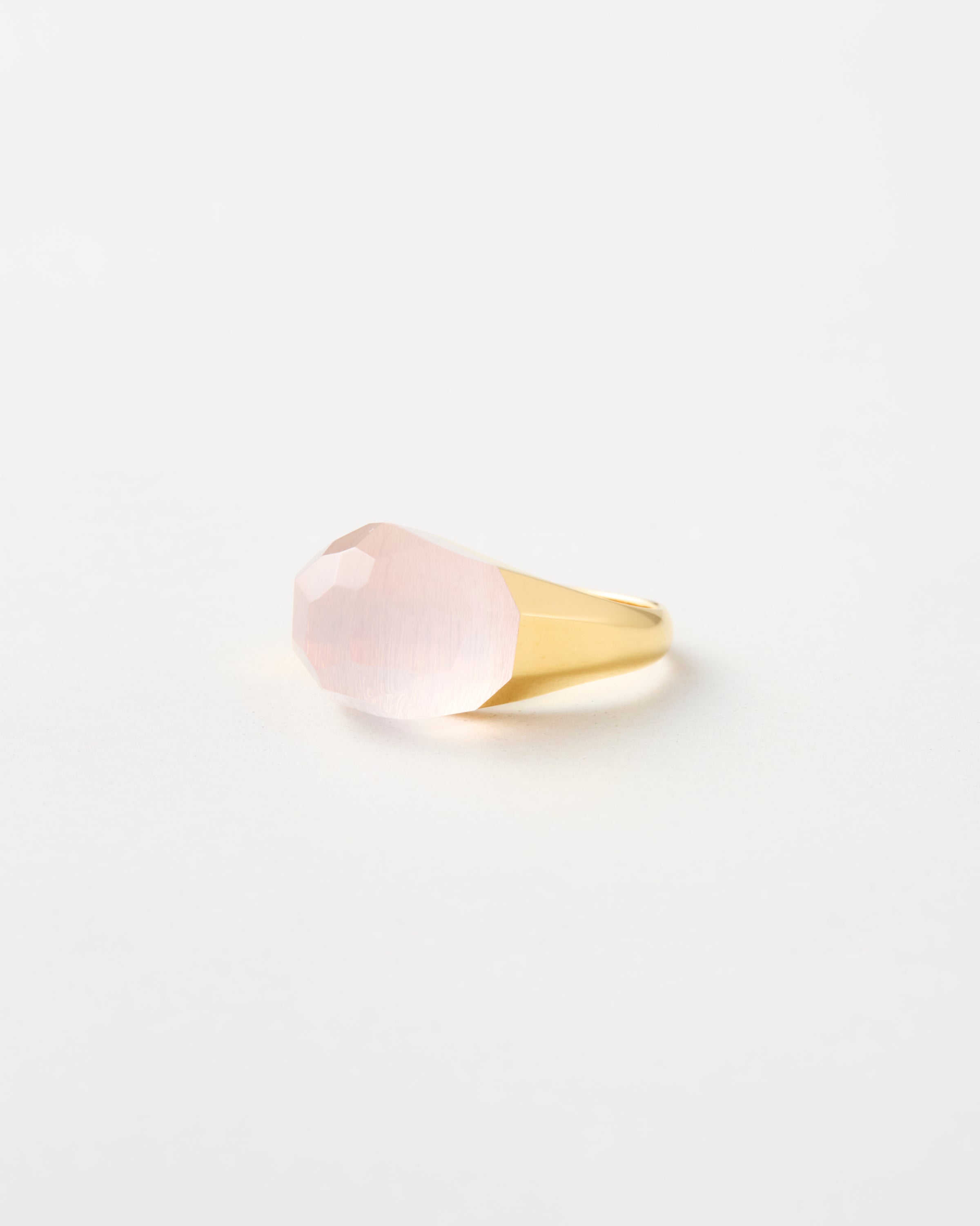 Rose Quartz Mini Rock Ring / Faceted Round / Yellow