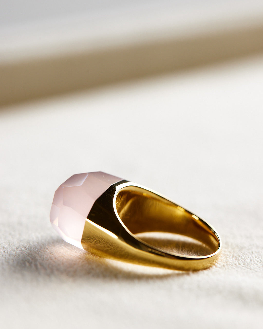 Rose Quartz Mini Rock Ring / Faceted Round / Yellow