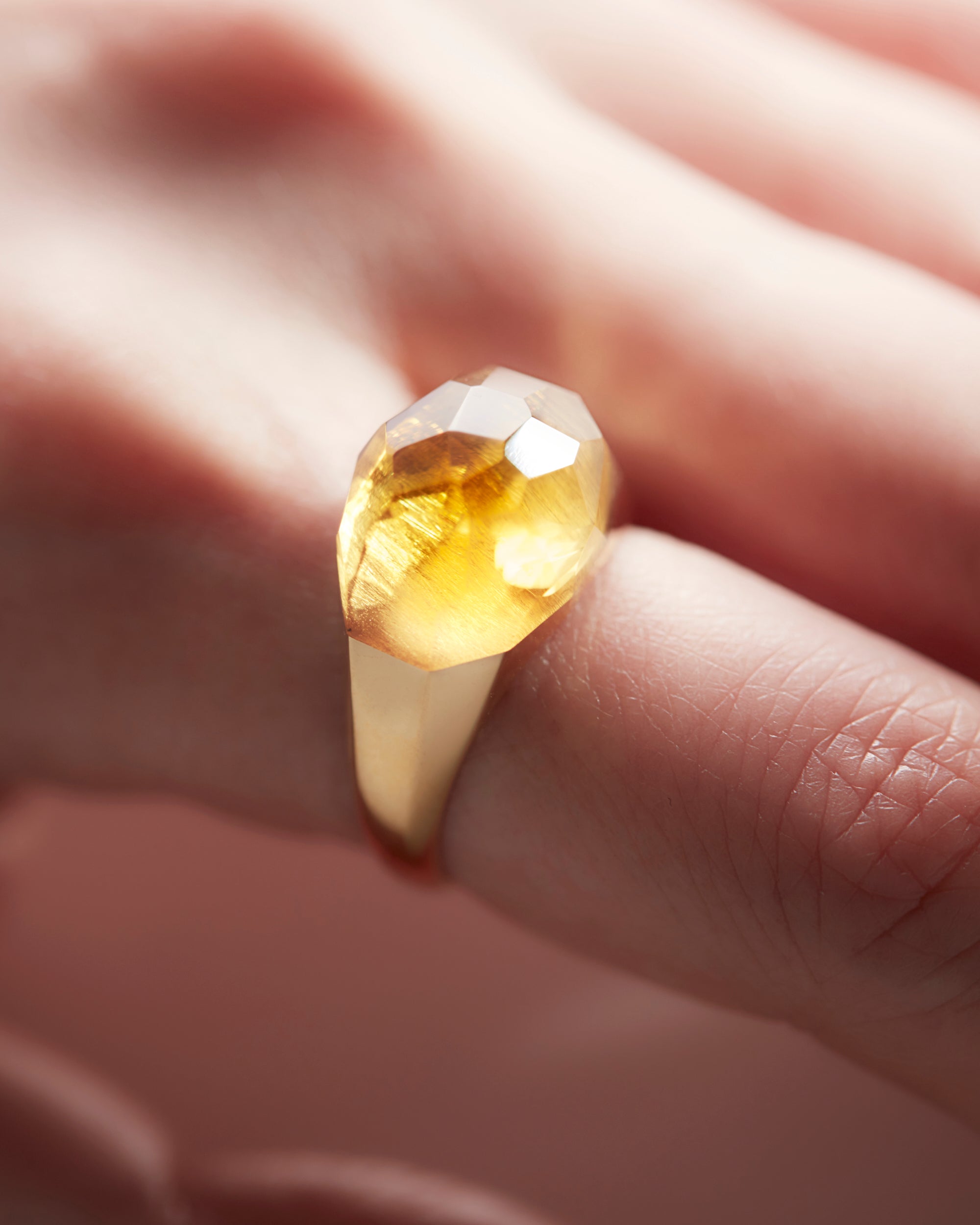 Citrine Mini Rock Ring / Faceted Round / Yellow