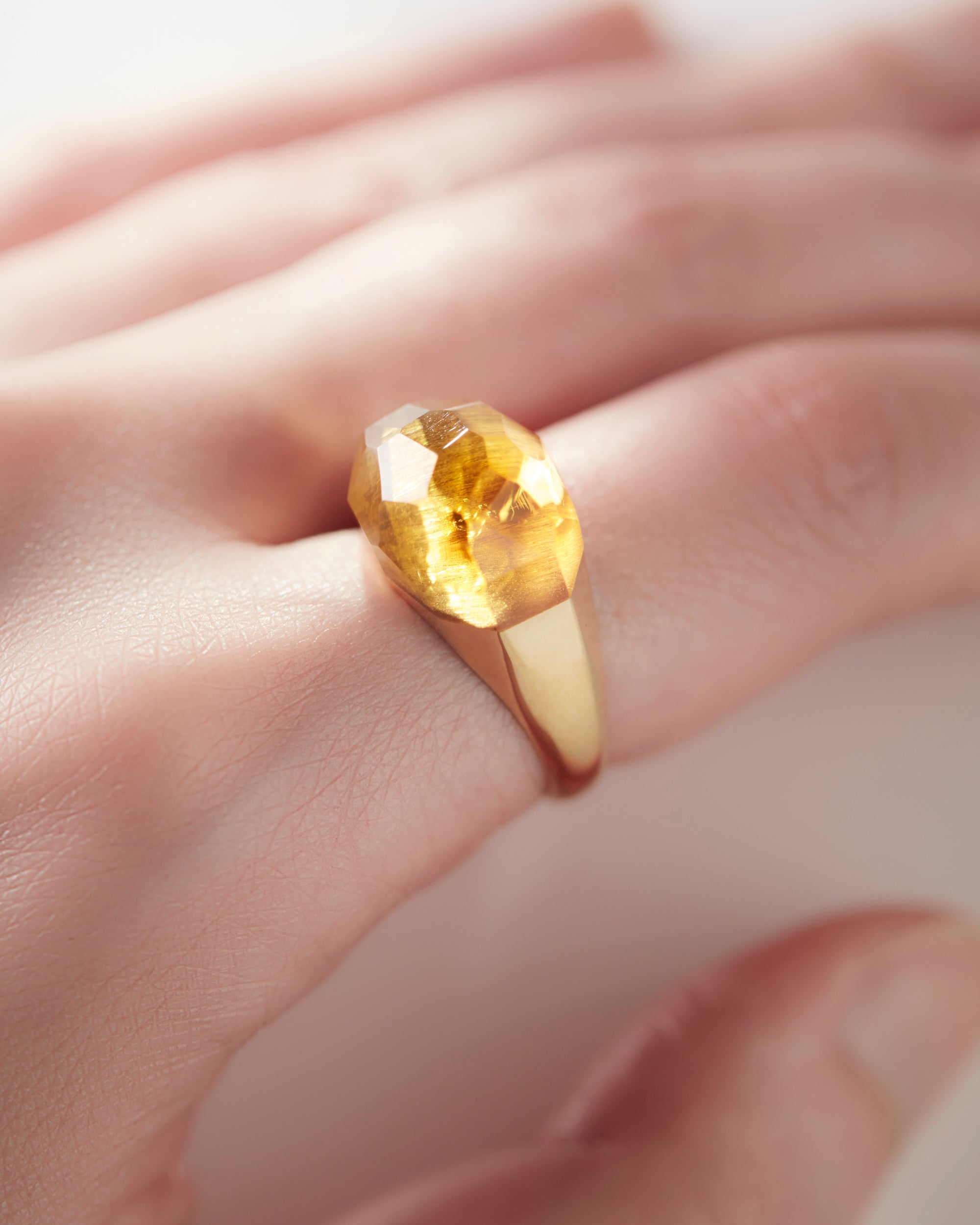 Citrine Mini Rock Ring / Faceted Round / Yellow