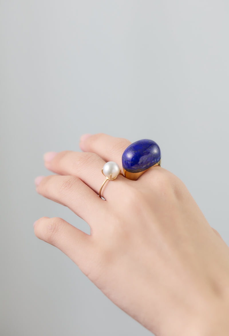 Lapis Lazuli Rock Ring / Round / Yellow – bororo