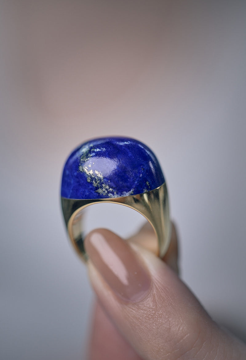 Lapis Lazuli Rock Ring / Round / Yellow – bororo