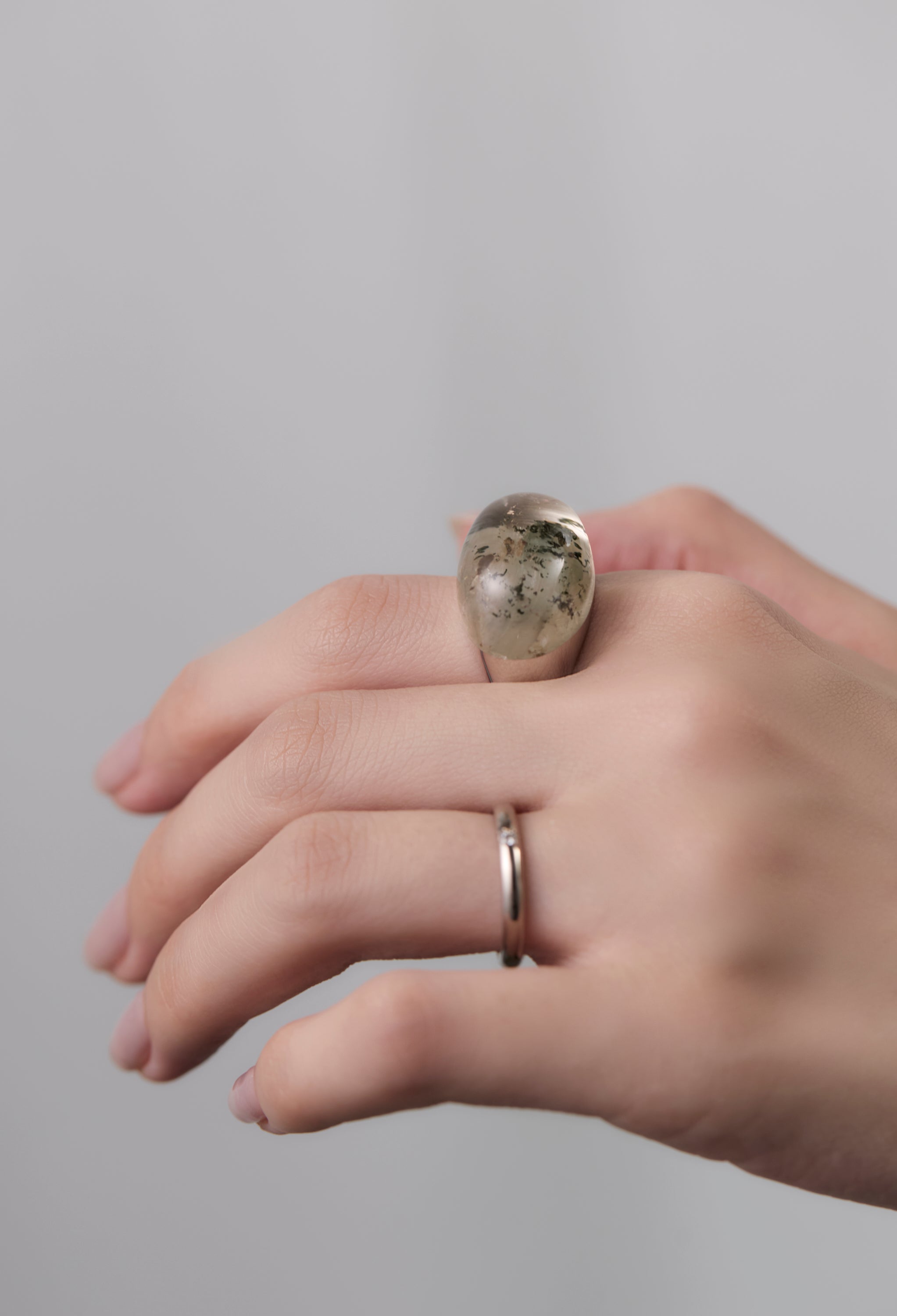 [One-of-a-kind] Black Banded Agate Rock Ring / Crystal / Silver