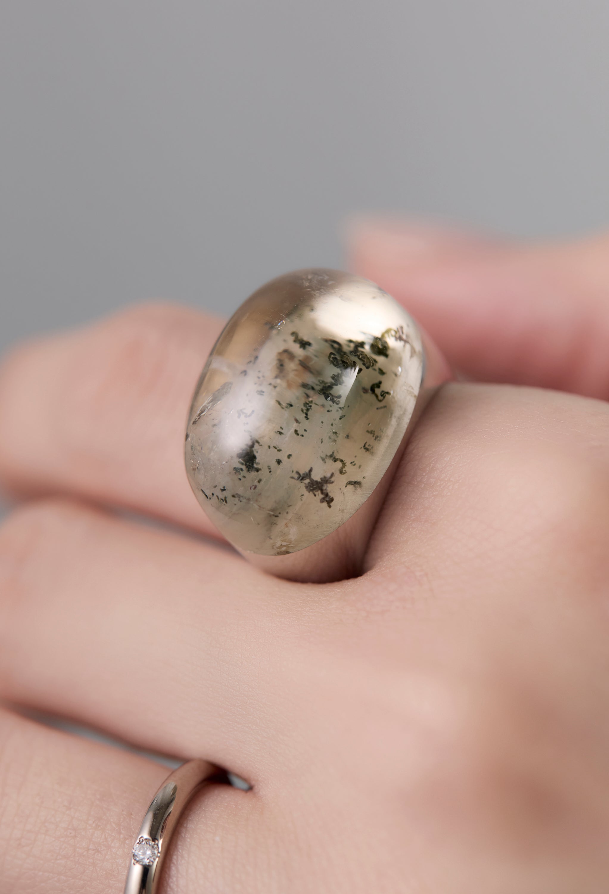 [One-of-a-kind] Black Banded Agate Rock Ring / Crystal / Silver