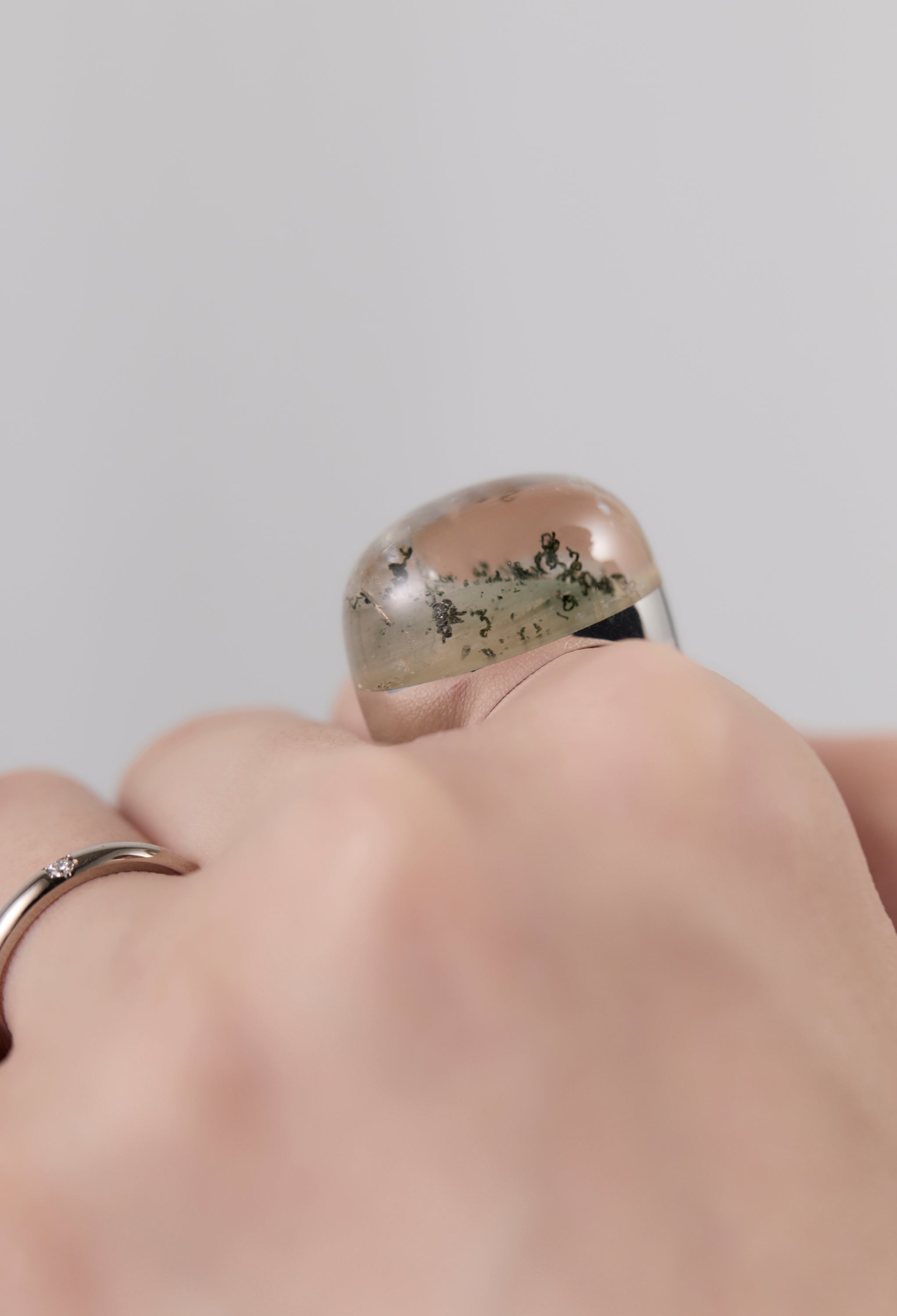 [One-of-a-kind] Black Banded Agate Rock Ring / Crystal / Silver