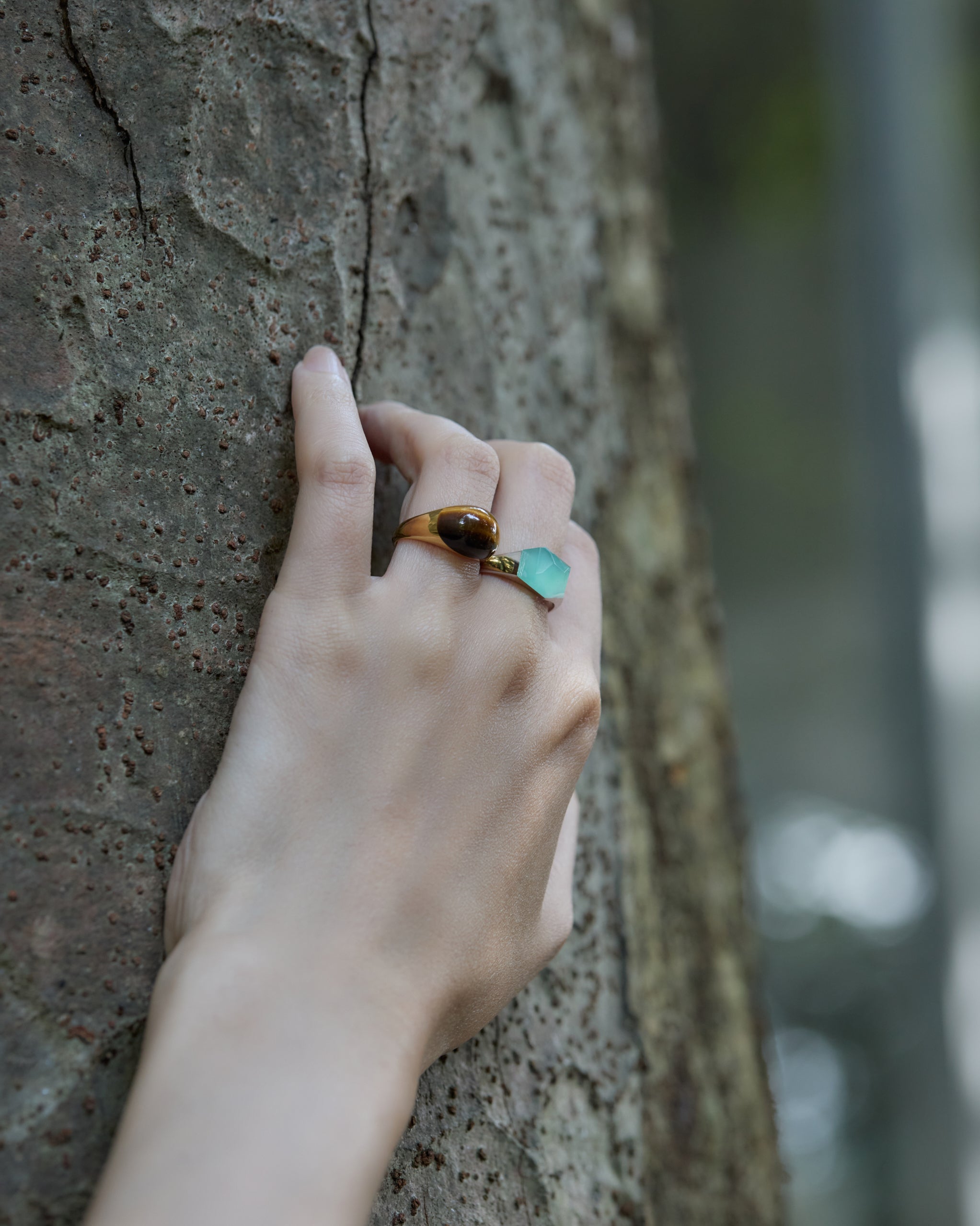 Tiger's Eye Mini Rock Ring / Round / Yellow