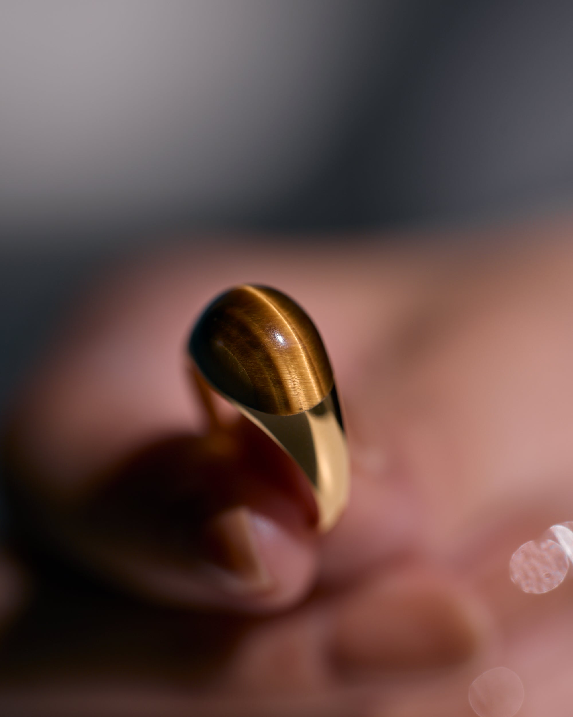 Tiger's Eye Mini Rock Ring / Round / Yellow