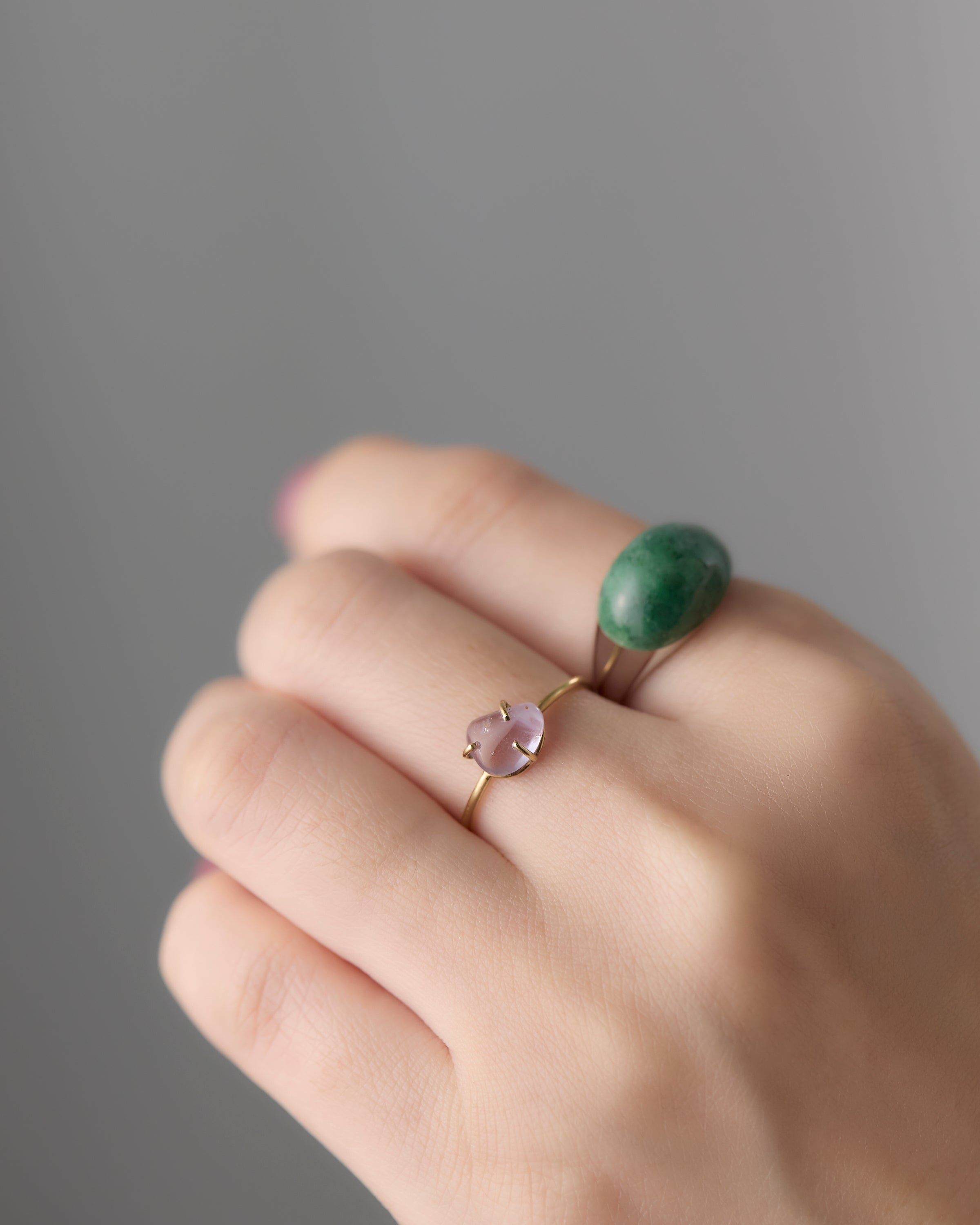 Green Jade Mini Rock Ring / Round / Yellow