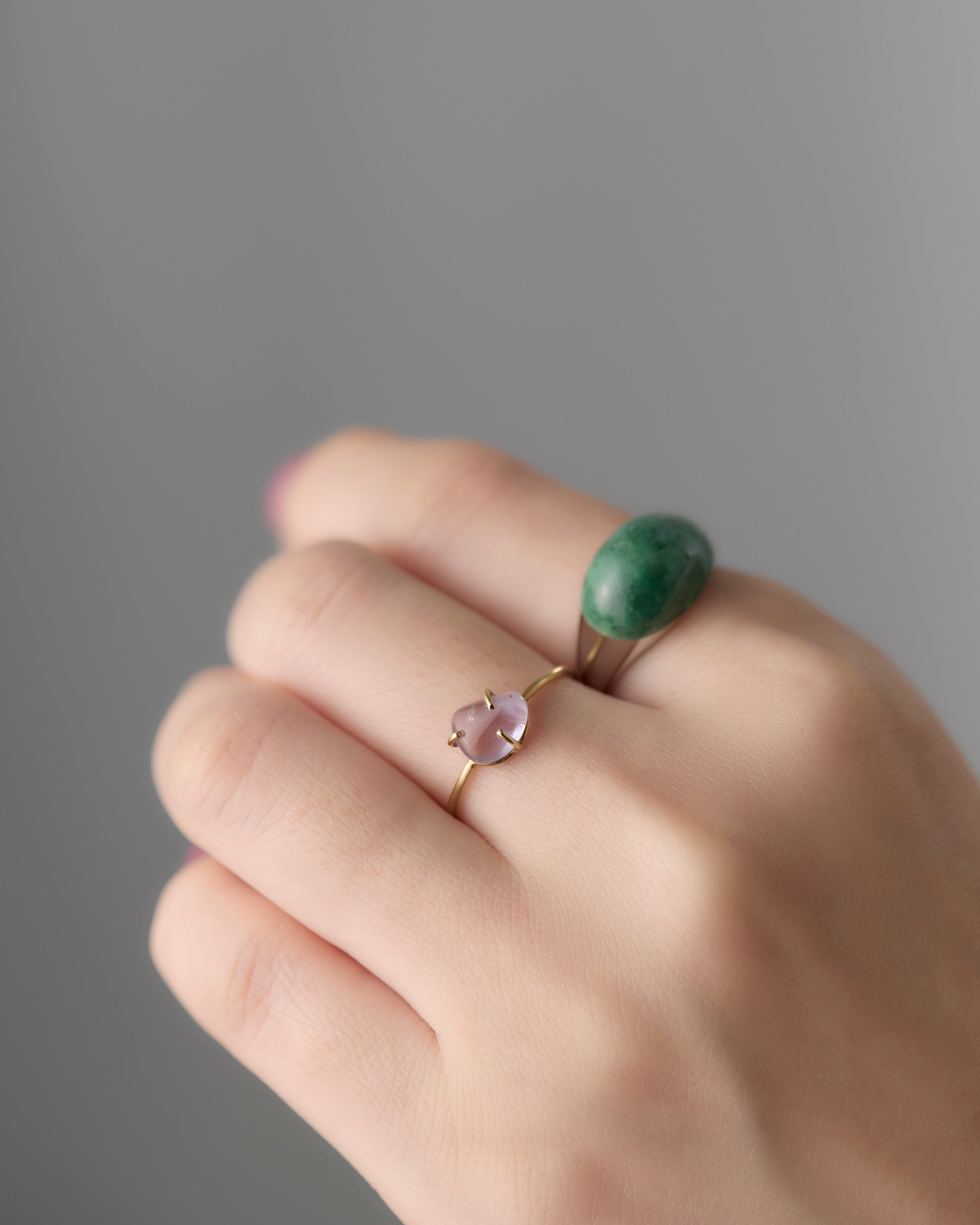 Green Jade Mini Rock Ring / Round / Yellow