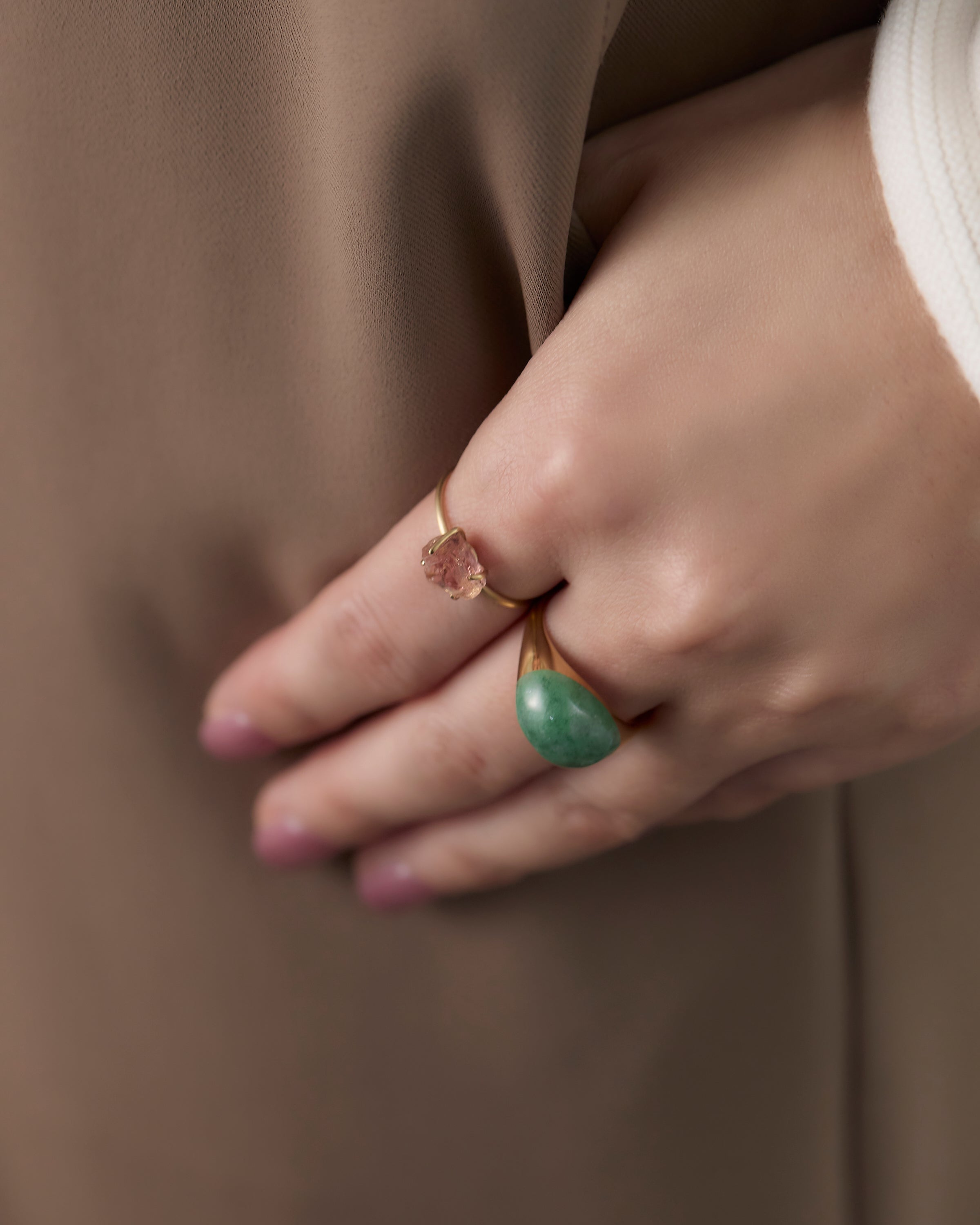 Green Jade Mini Rock Ring / Round / Yellow