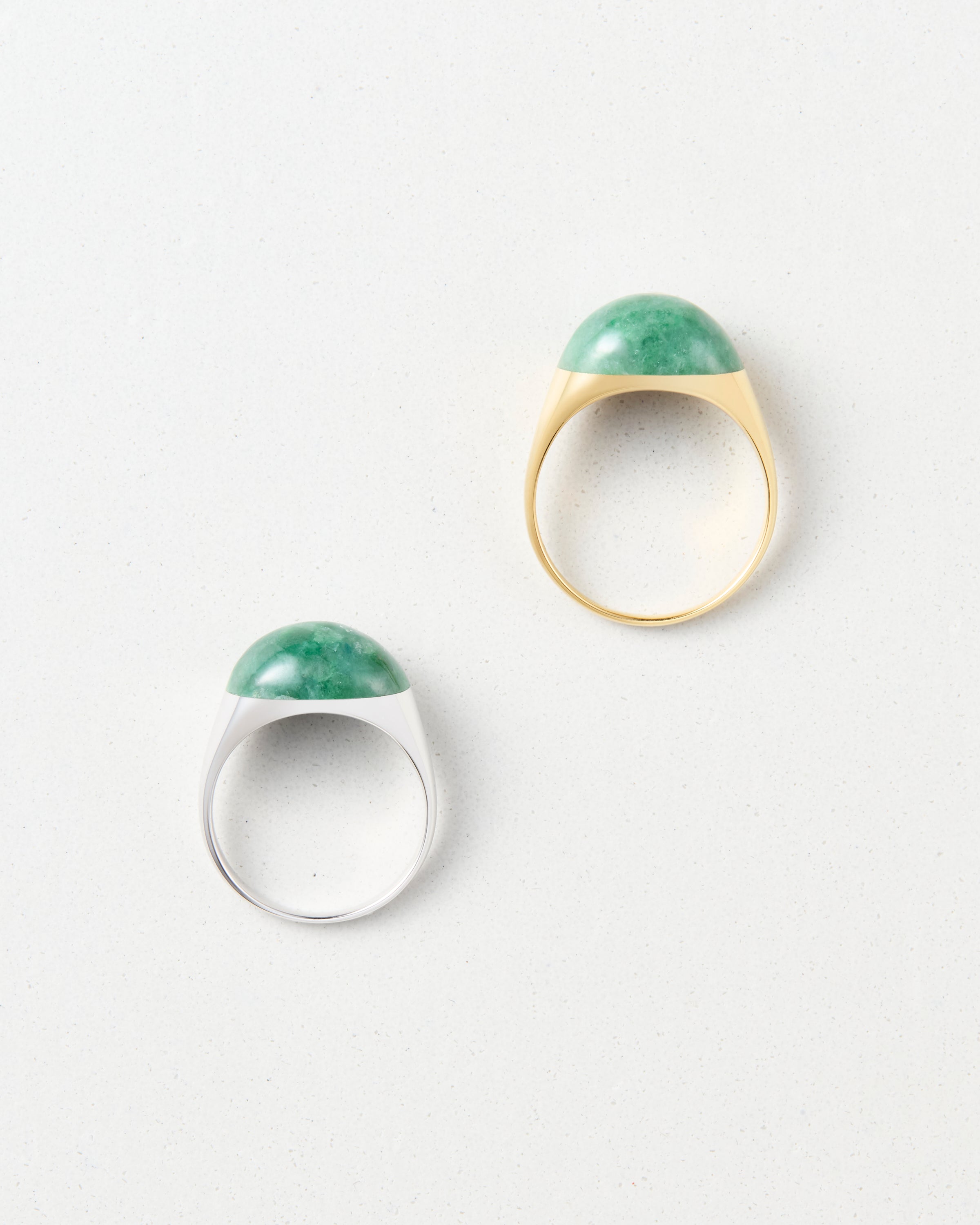Green Jade Mini Rock Ring / Round / Yellow