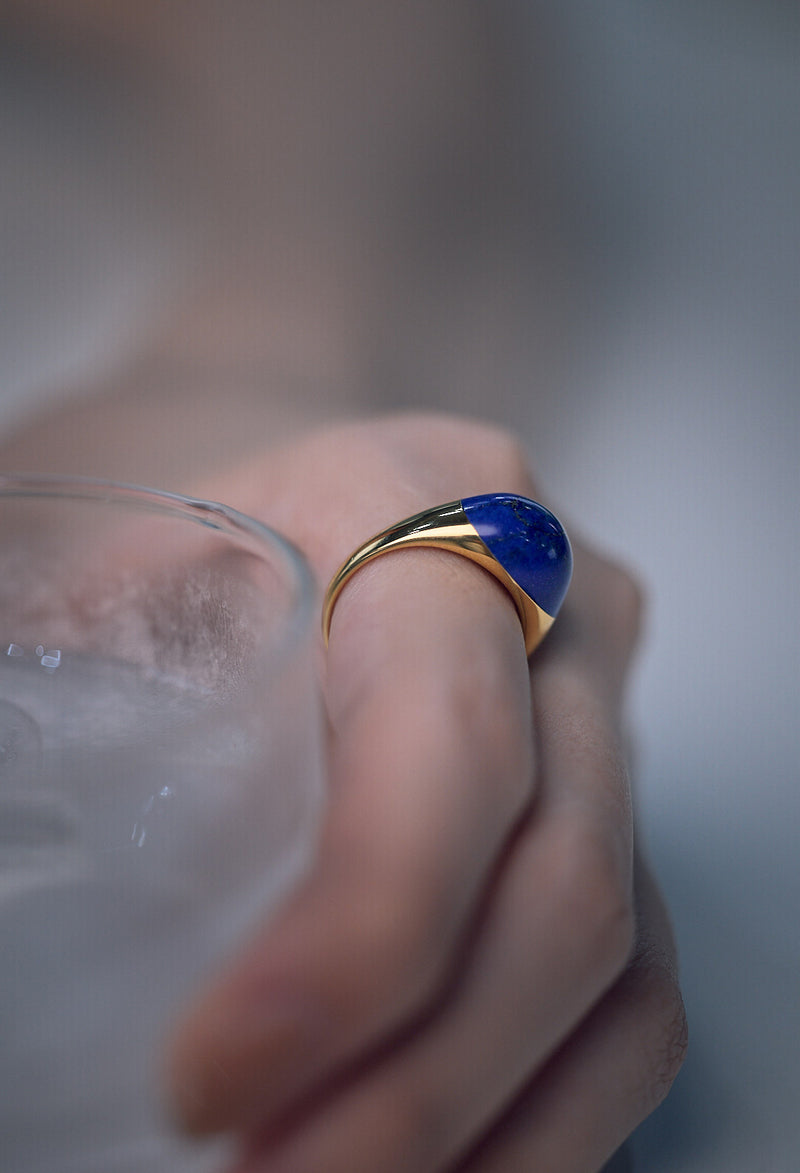 Lapis Lazuli Mini Rock Ring / Round / Yellow – bororo