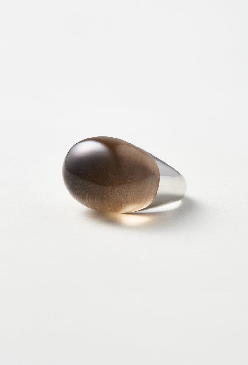 Bicolor Smoky Quartz Rock Ring / Round / Silver