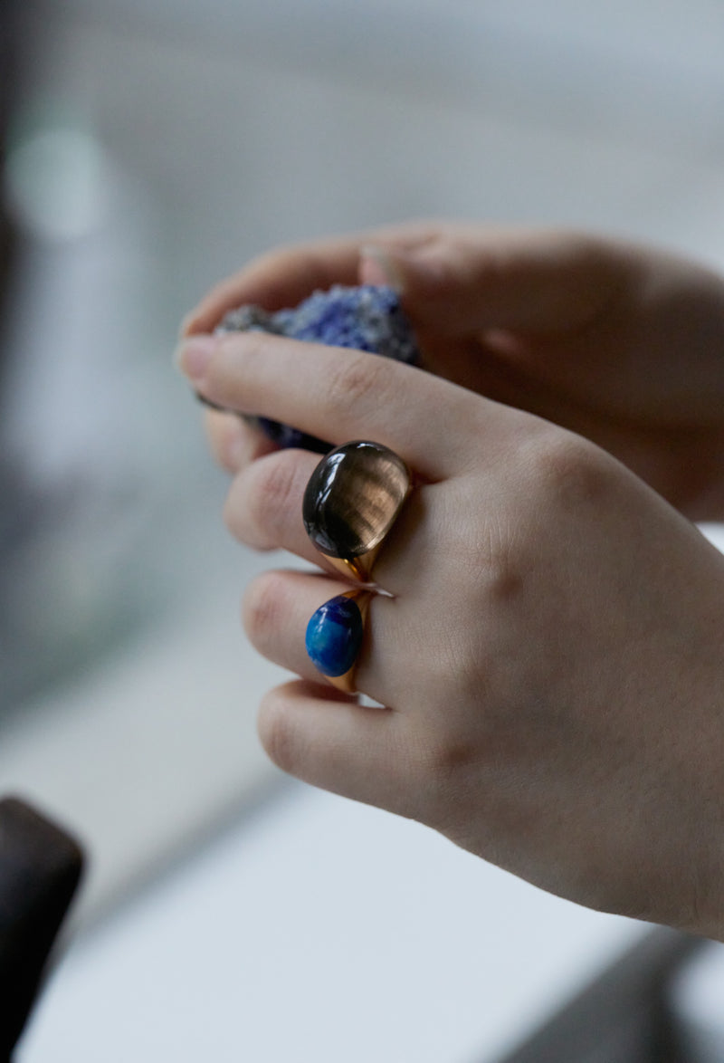 Smoky Quartz Rock Ring Round