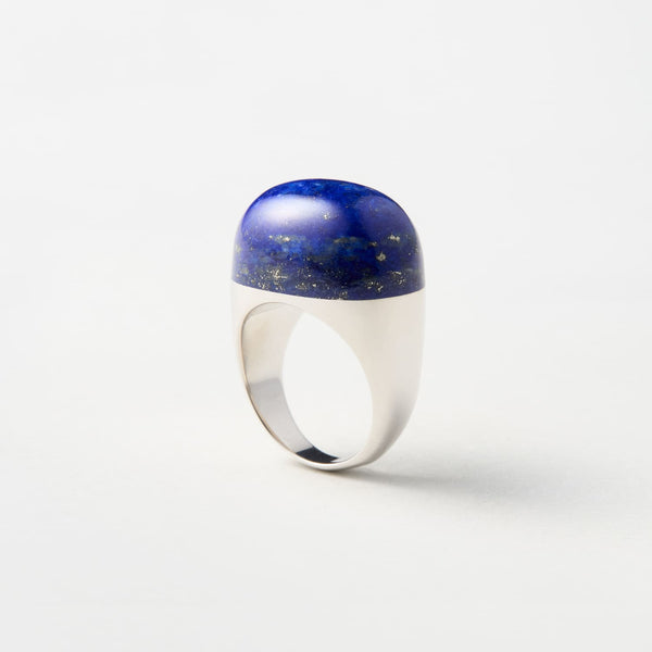 ラピスラズリ 蓮 手彫りパーツ Lapis Lazuli Rock Ring / Round / Silver – bororo
