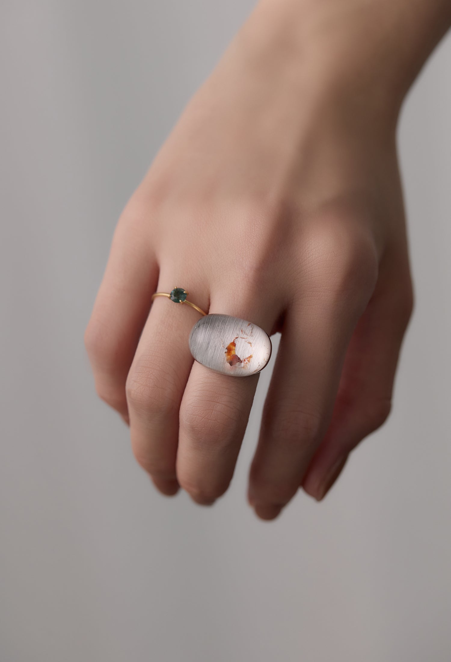 [One-of-a-kind] Garden Quartz Rock Ring / Round / Silver