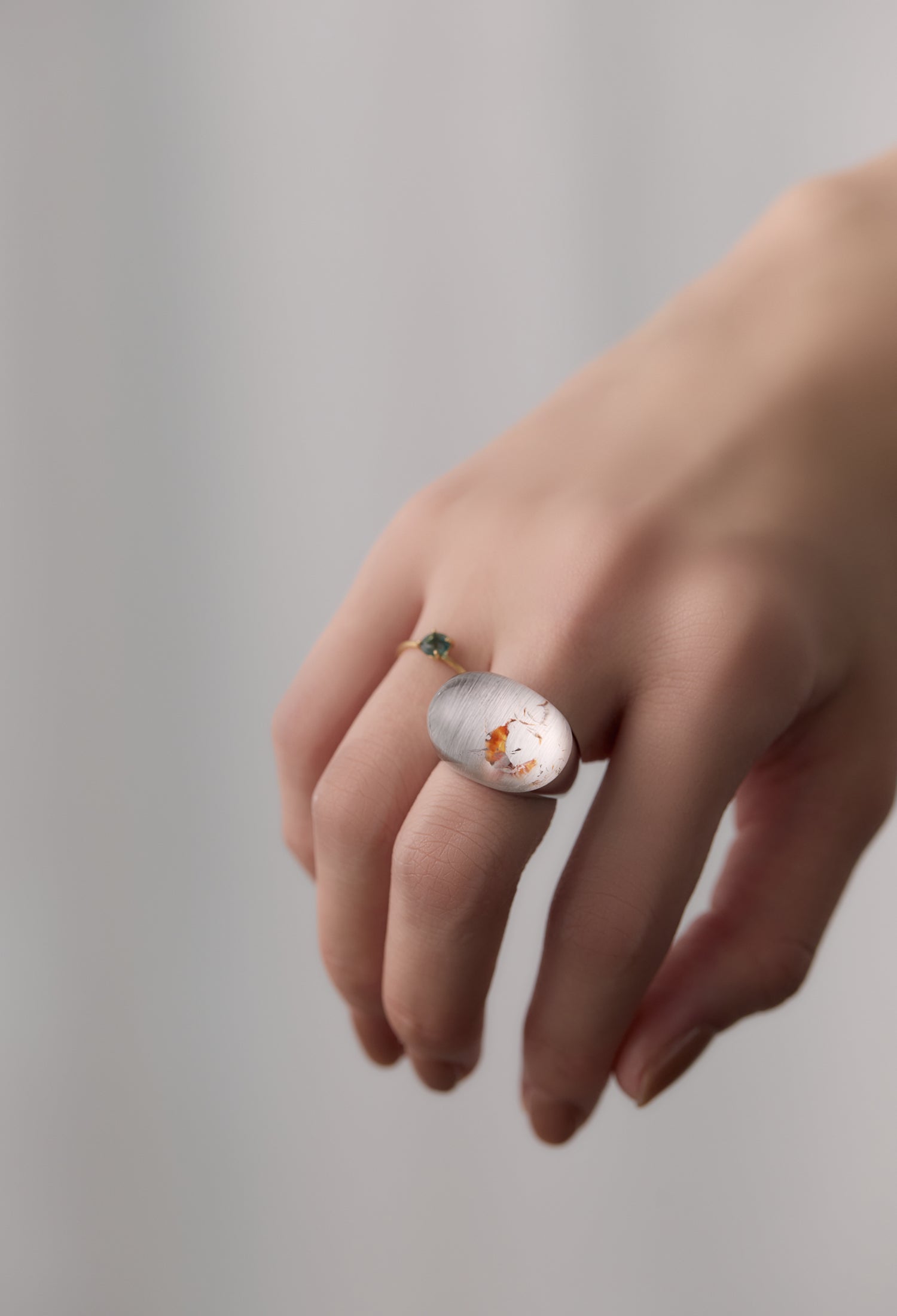 [One-of-a-kind] Garden Quartz Rock Ring / Round / Silver