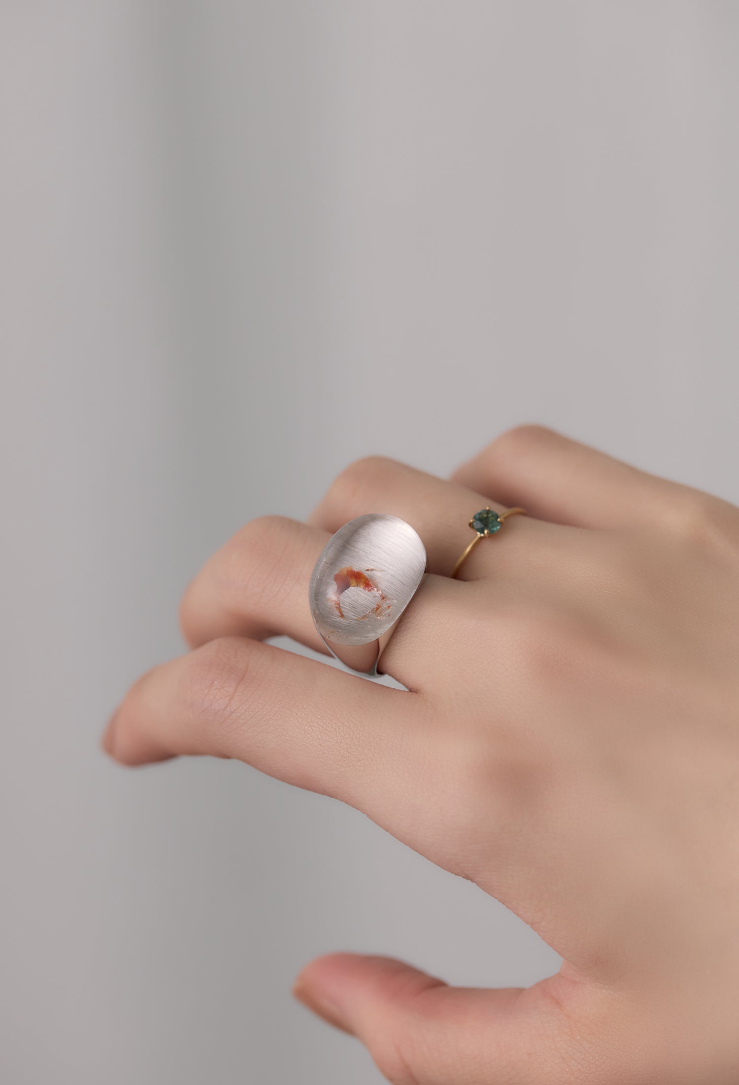 [One-of-a-kind] Garden Quartz Rock Ring / Round / Silver