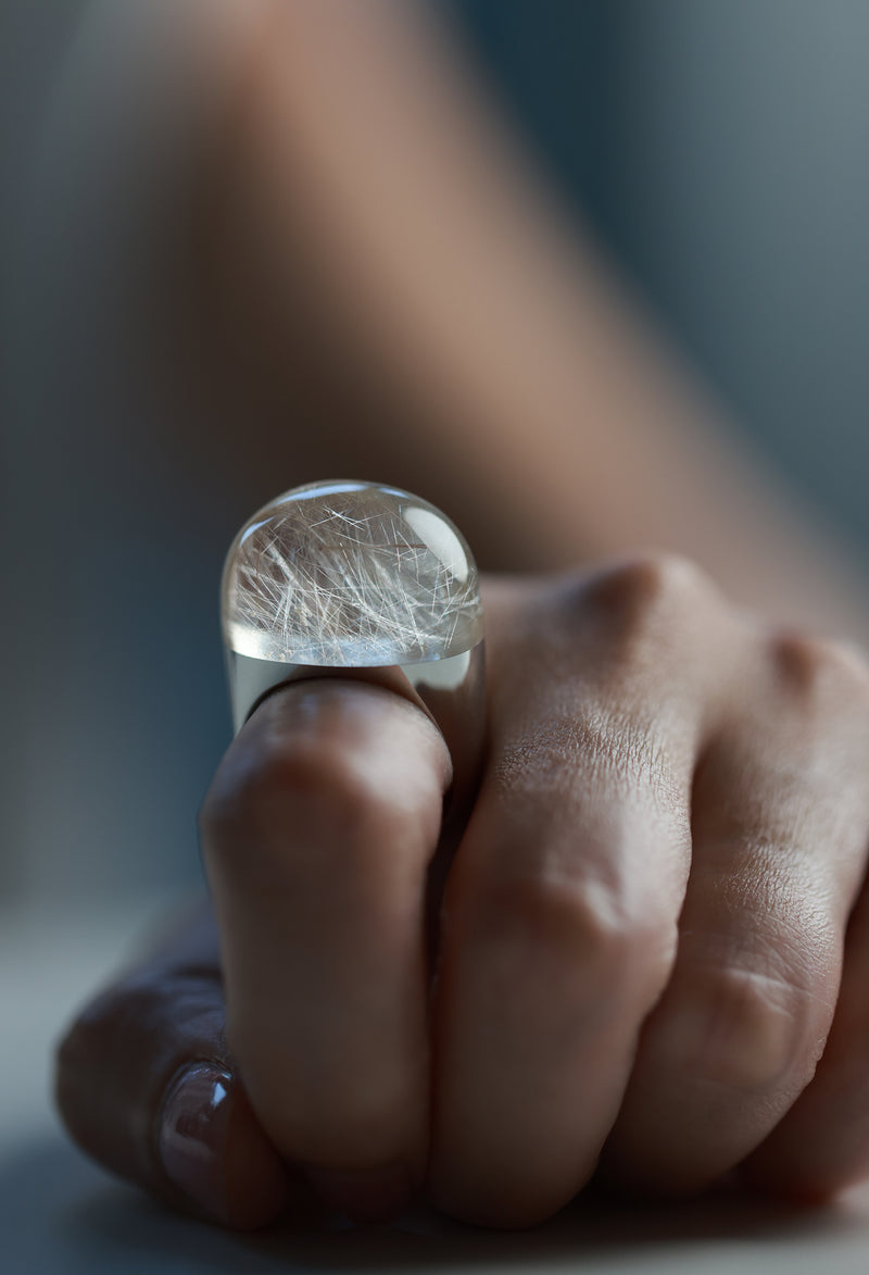 [一点もの] Silver Rutile Quartz Rock Ring / Round / Silver