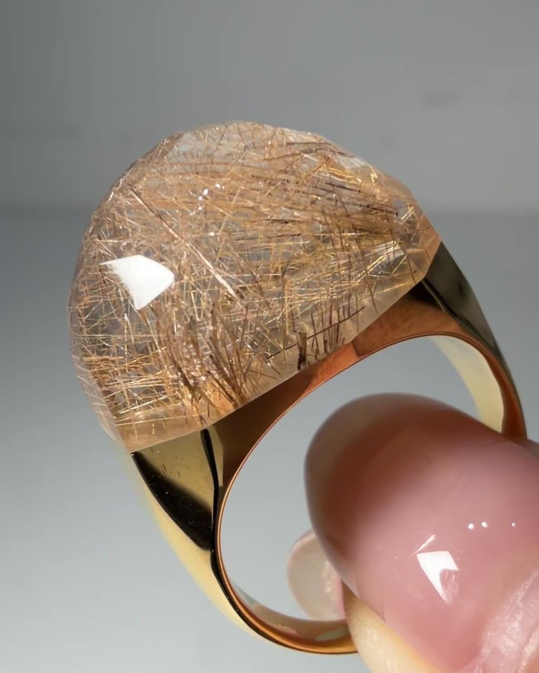 Milky Quartz Mini Rock Ring / Faceted Round / Yellow