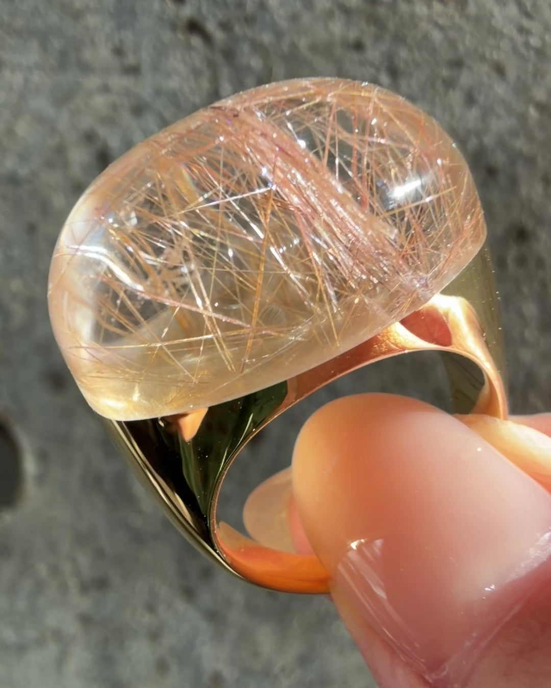 Milky Quartz Mini Rock Ring / Faceted Round / Yellow