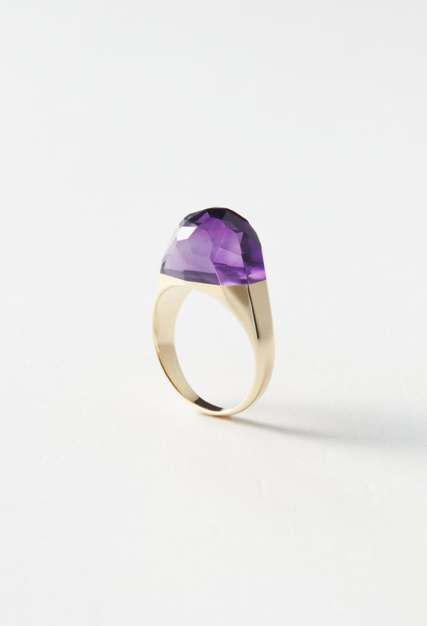 Amethyst Mini Rock Ring /Faceted Round