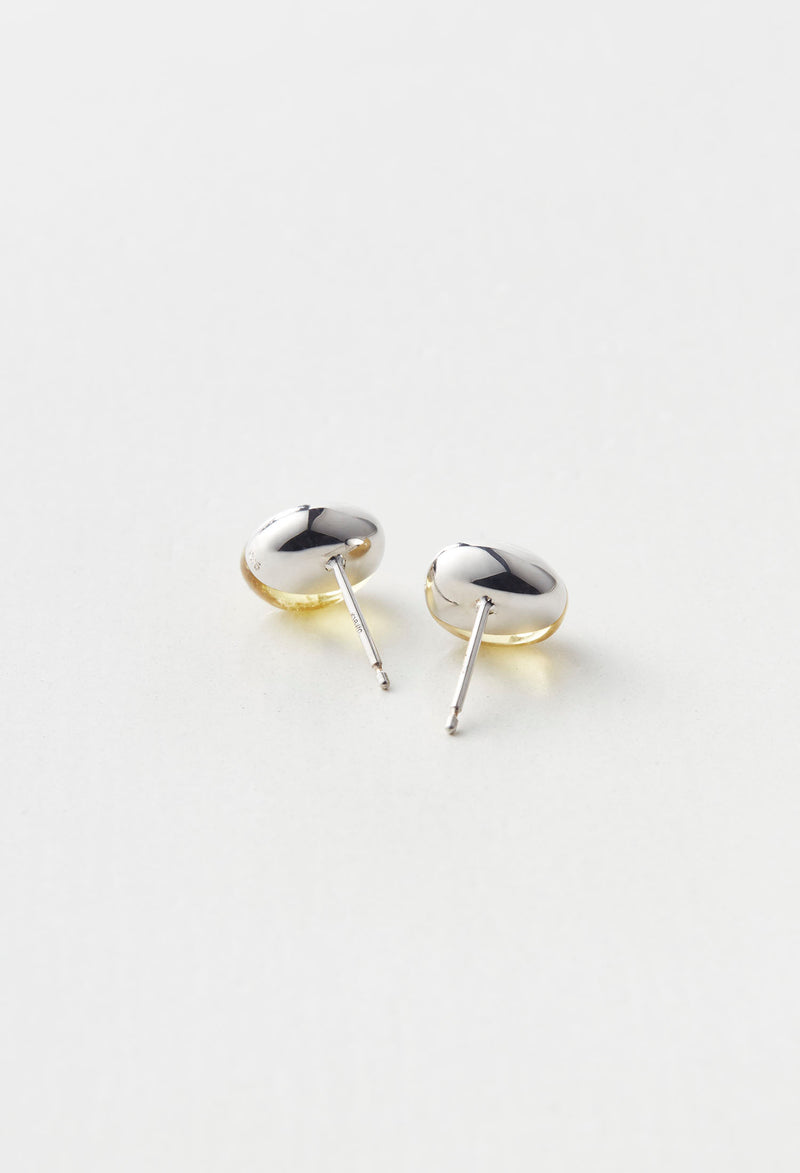 Yellow Beryl Rock Pierced Earrings /Horizontal Round（Pair)